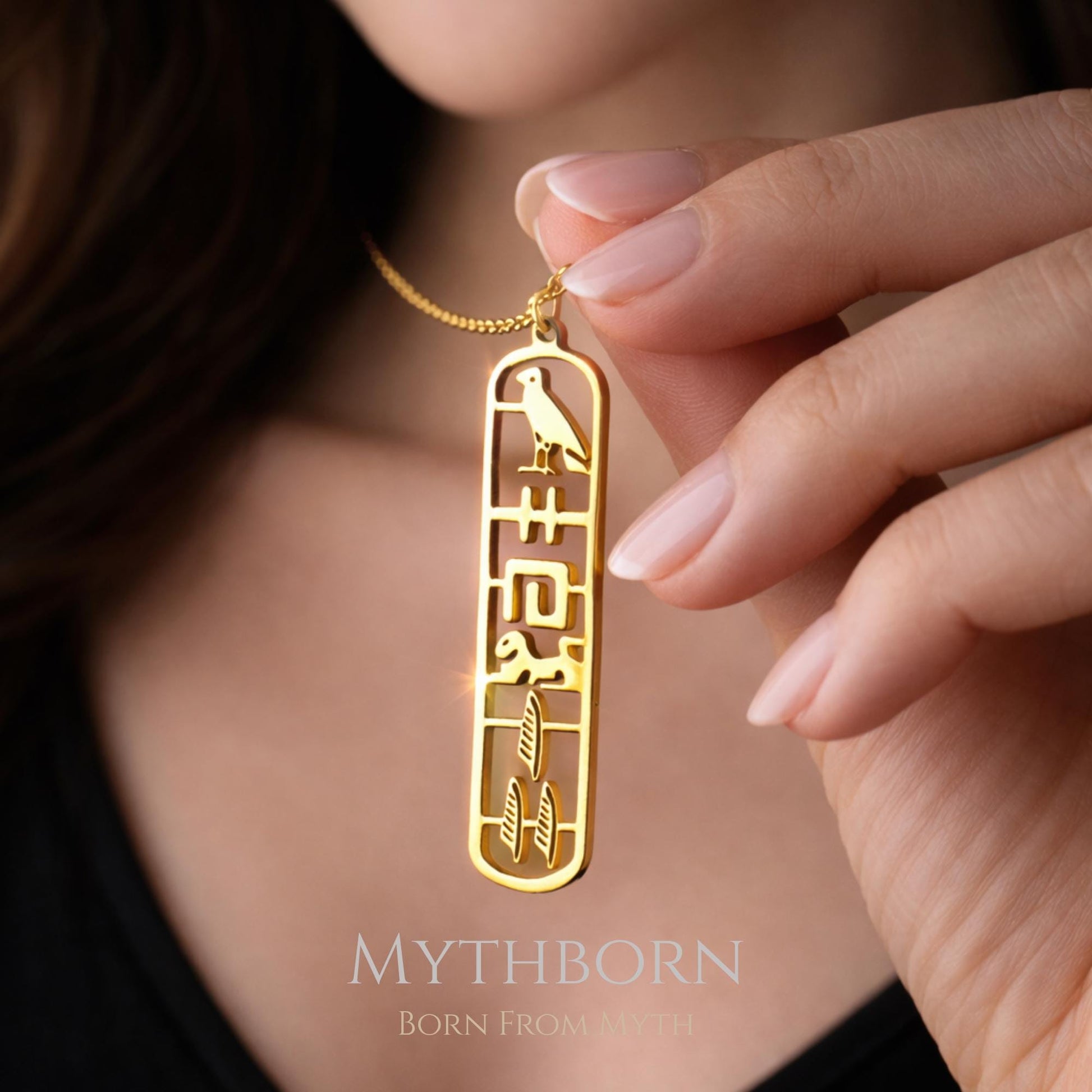Personalized Hieroglyph Necklace with custom symbol pendant in 925 sterling silver
