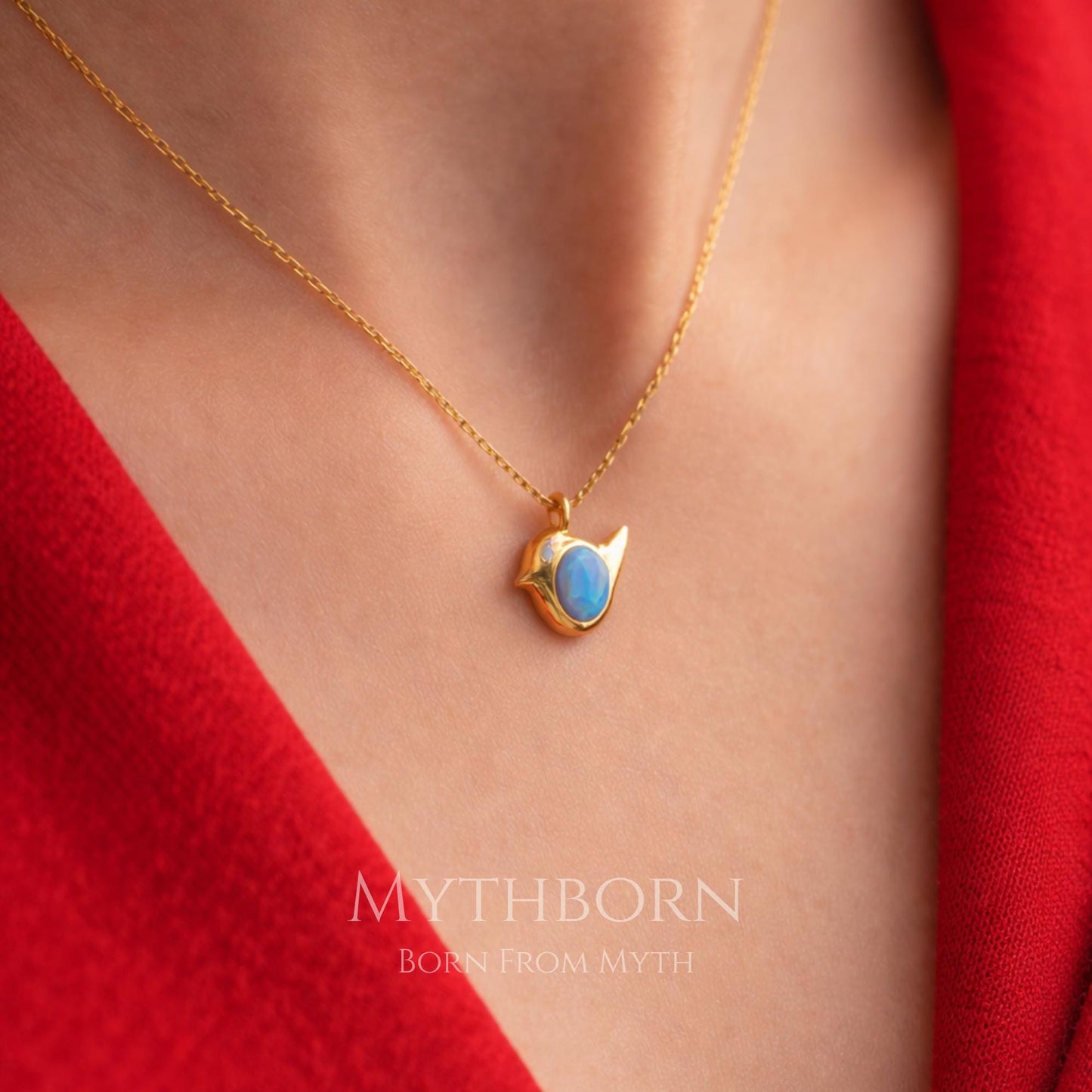 Opal Bird Necklace with dainty nature pendant in 925 sterling silver