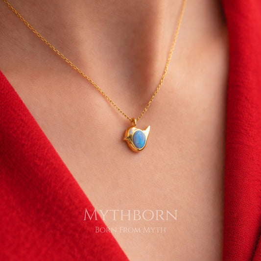 Opal Bird Necklace with dainty nature pendant in 925 sterling silver