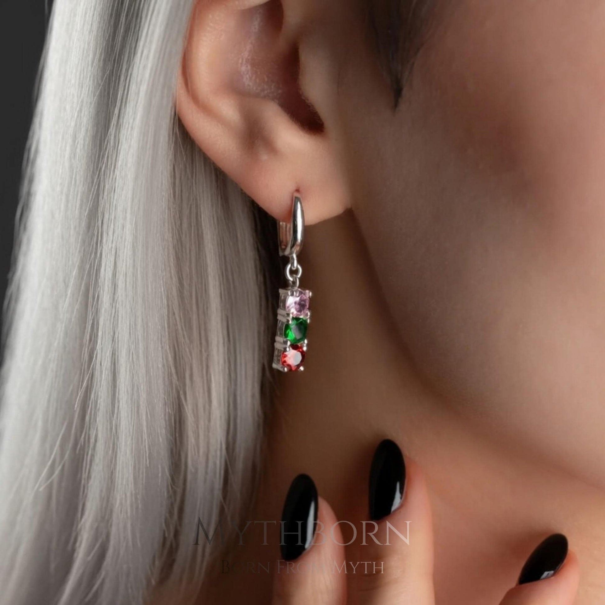 Birthstone Bar Earrings with personalized family drops in 925 sterling silver