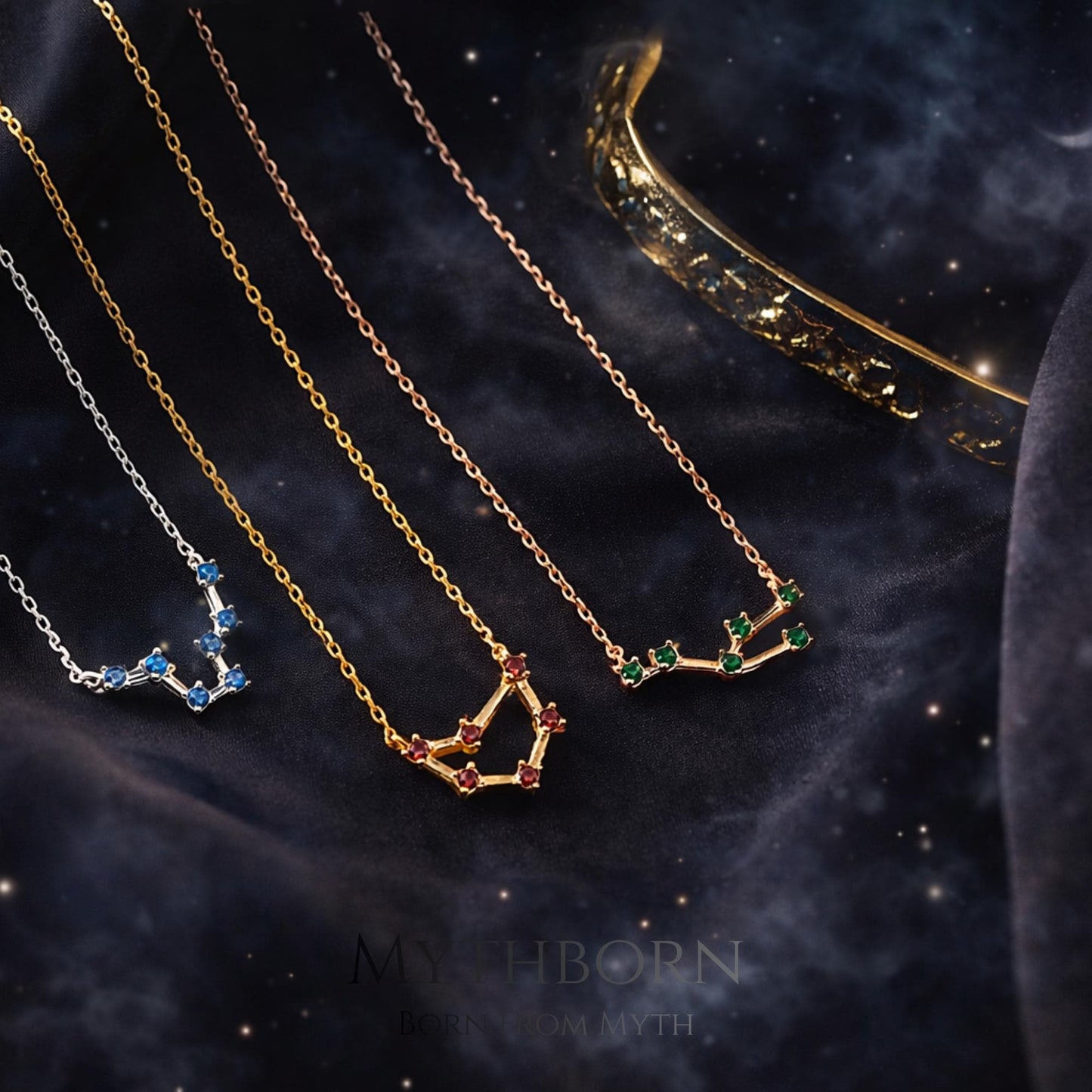 Zodiac Necklace with Birthstone, celestial sign pendant in 925 sterling silver