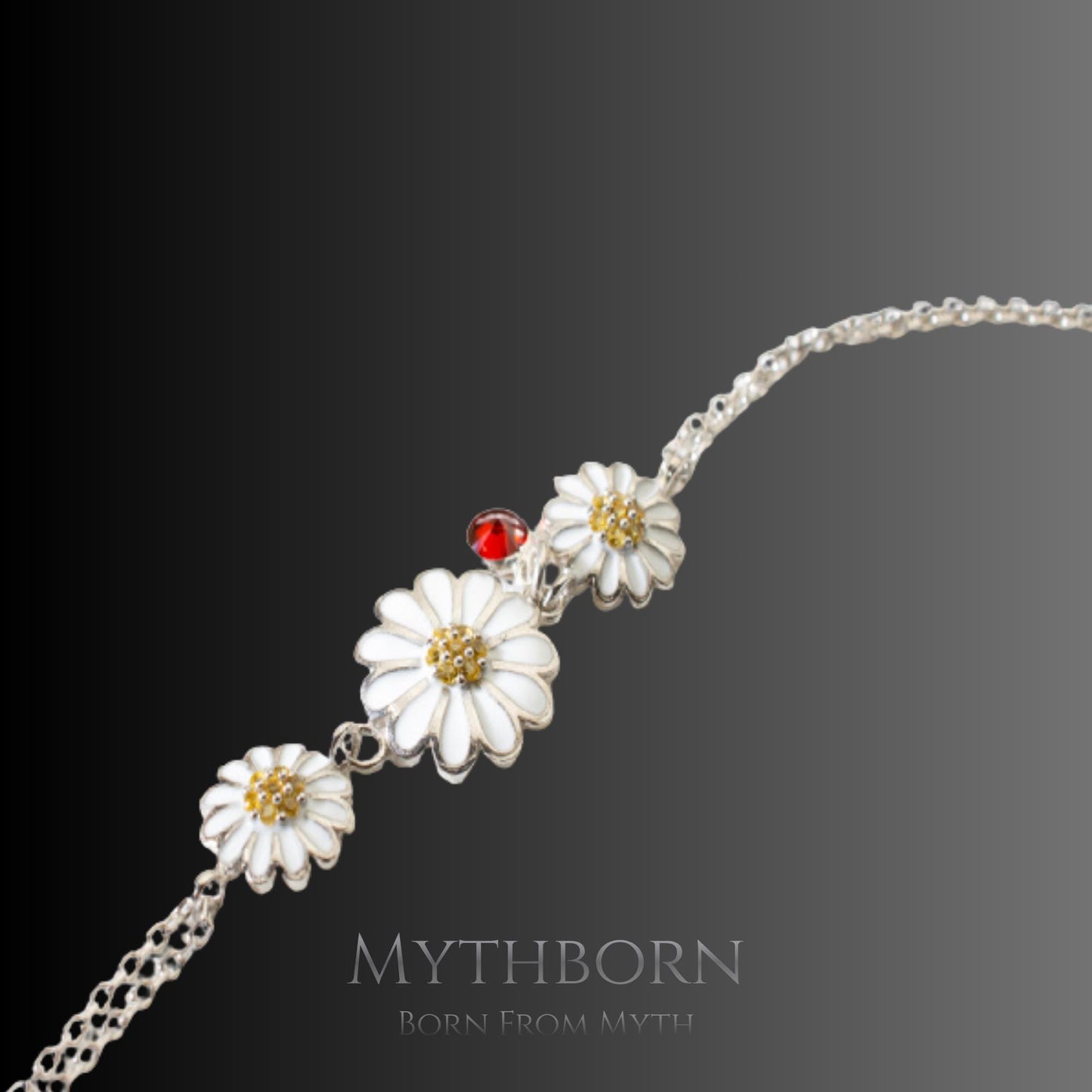 Personalized Daisy Birthstone Bracelet with floral keepsake in 925 sterling silver