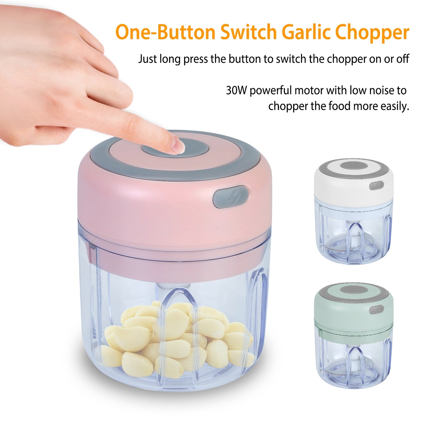 Mini Electric Garlic Chopper - Cordless Rechargeable Food Mincer 8.45OZ