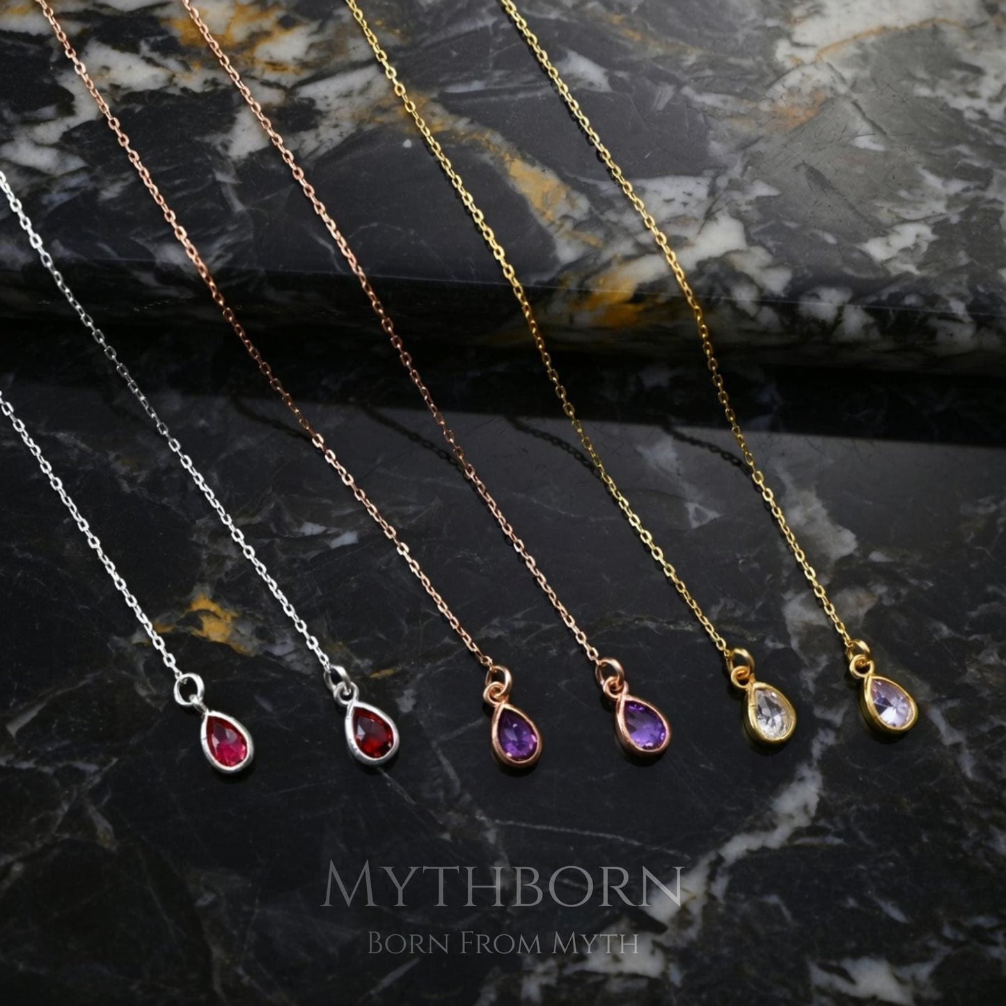 Chain Drop Birthstone Earrings with dainty personalized drops in 925 sterling silver