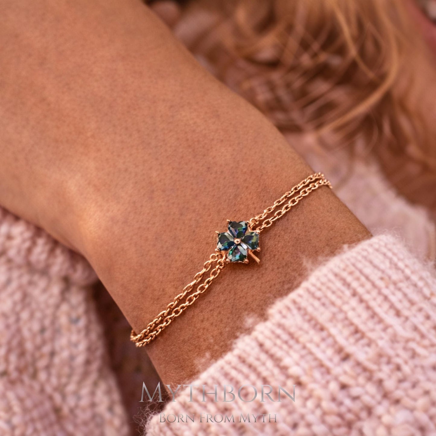 Mystic Topaz Clover Bracelet with lucky charm design in 925 sterling silver