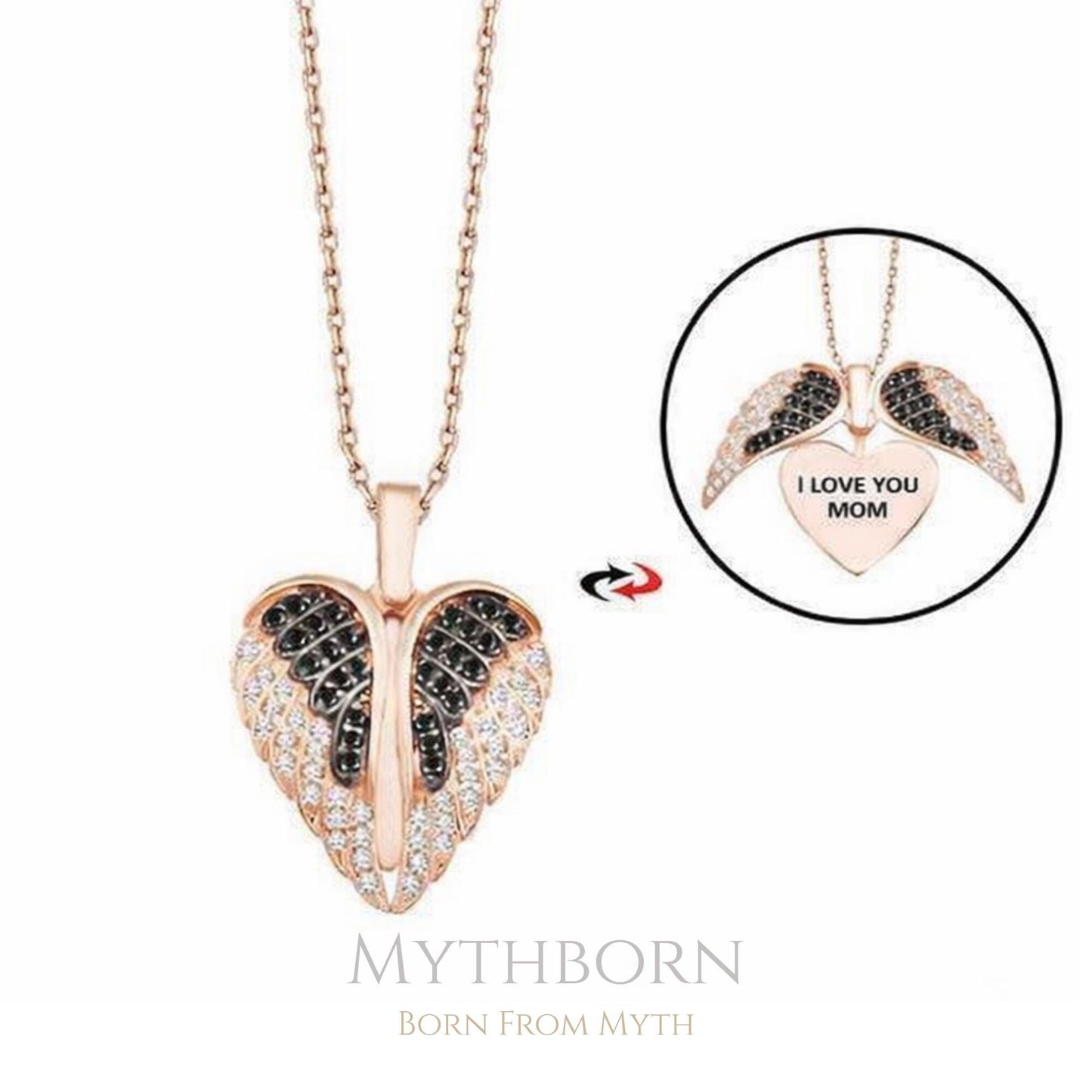 Personalized Angel Wing Locket Necklace with hidden name keepsake in 925 sterling silver