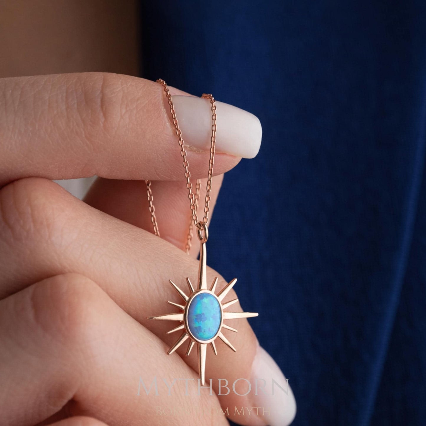 North Star Opal Necklace with celestial compass pendant in 925 sterling silver