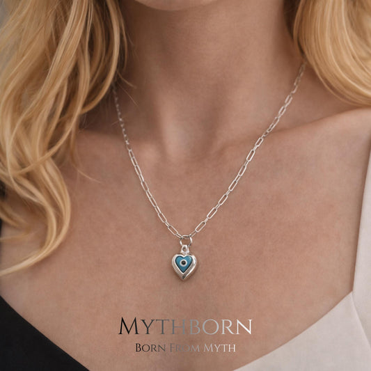 Evil Eye Heart Necklace with protective charm pendant in 925 sterling silver