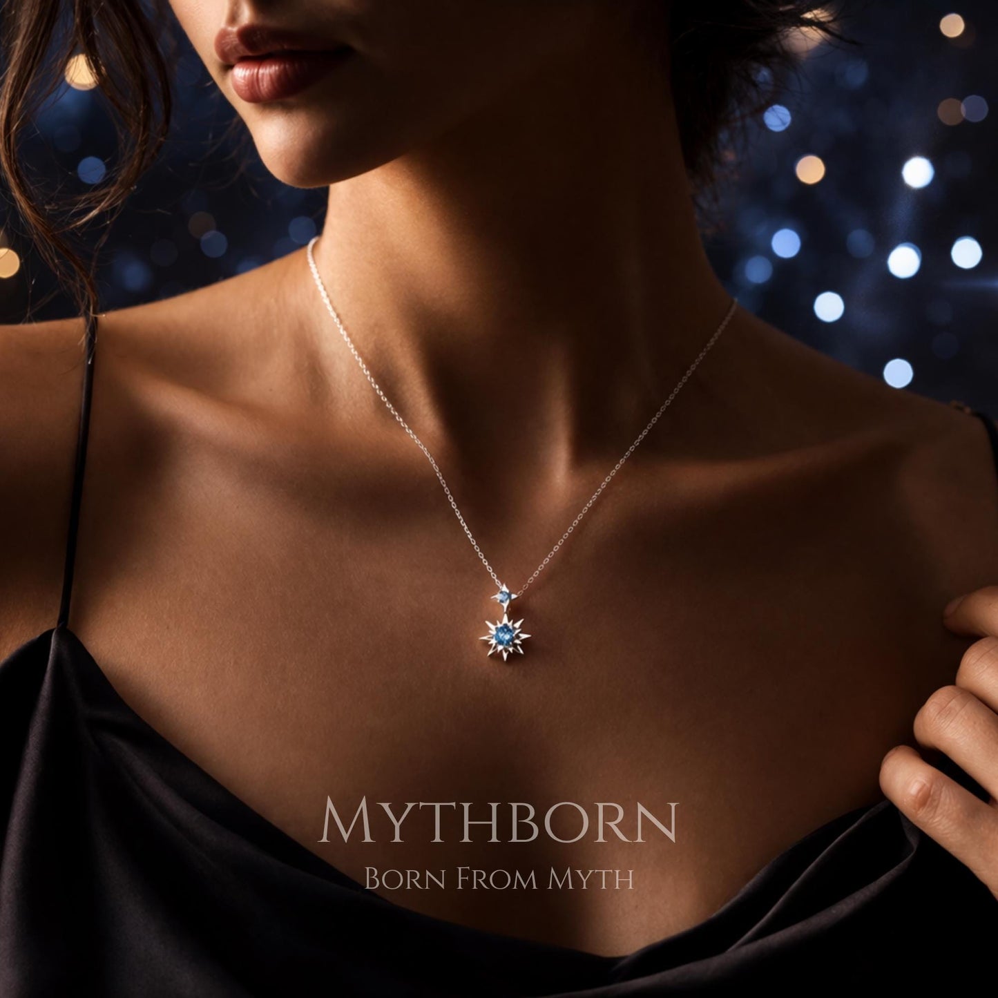 Birthstone Star Necklace with personalized celestial pendant in 925 sterling silver