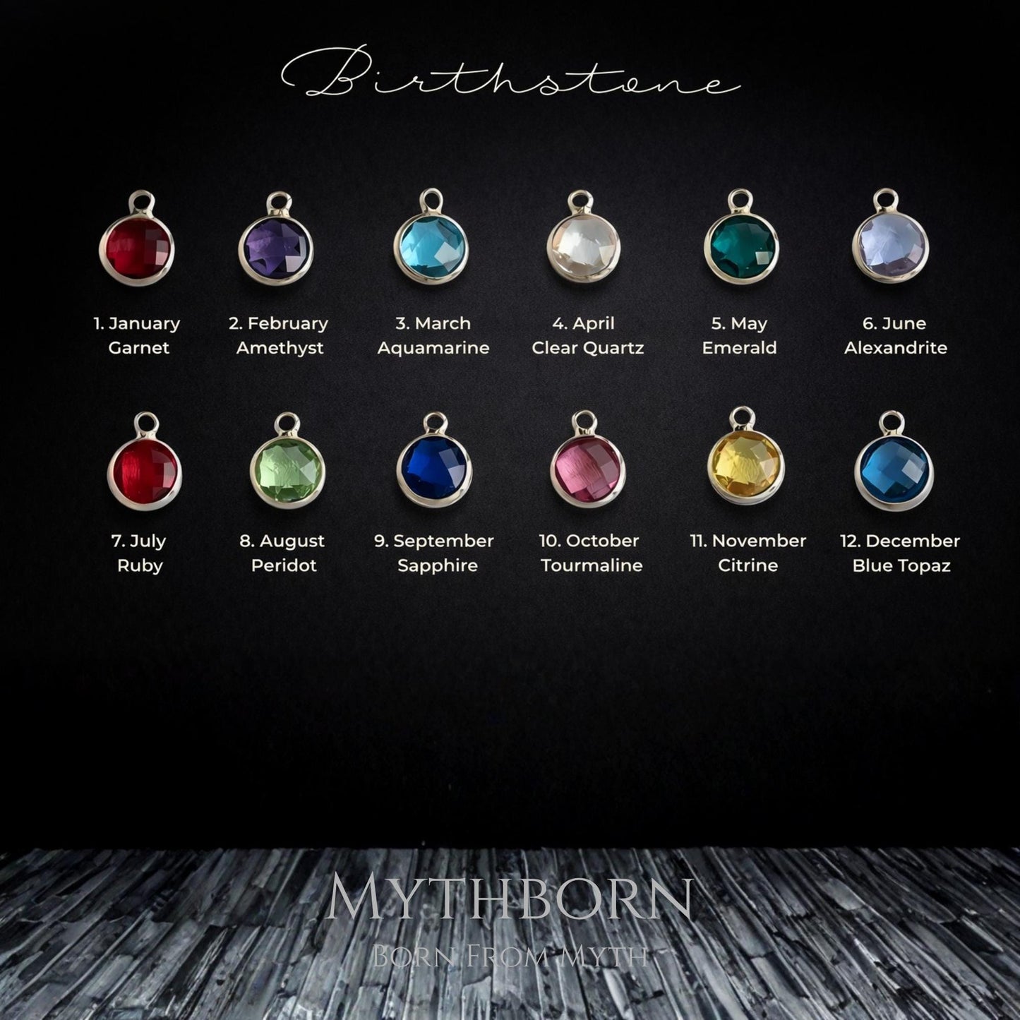 Rectangular Birthstone Necklace with personalized pendant in 925 sterling silver