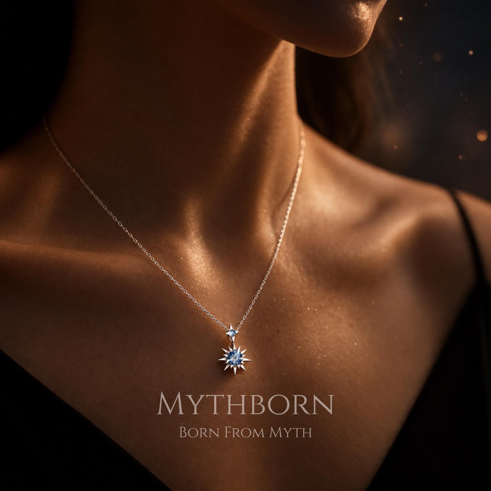 Birthstone Star Necklace with personalized celestial pendant in 925 sterling silver