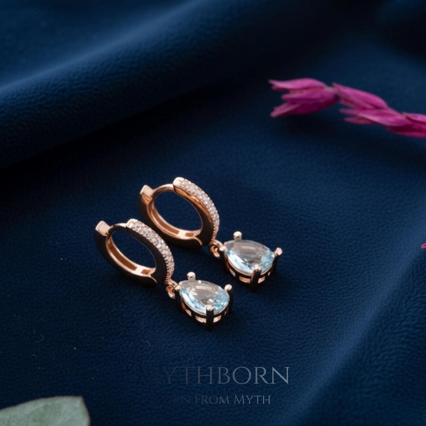 Birthstone Teardrop Hoop Earrings with personalized dainty hoops in 925 sterling silver