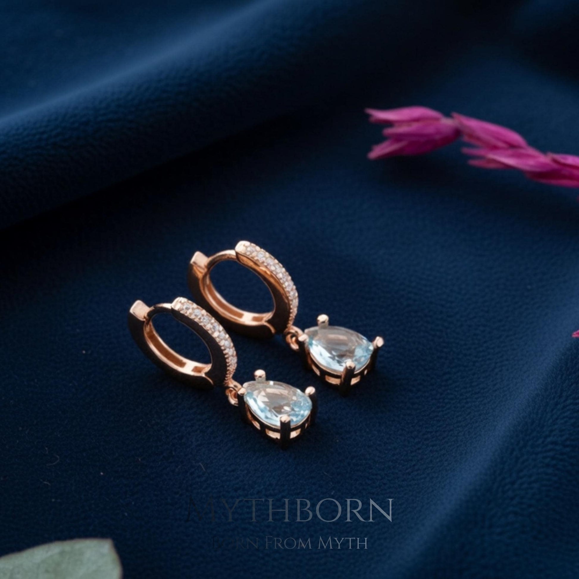 Birthstone Teardrop Hoop Earrings with personalized dainty hoops in 925 sterling silver