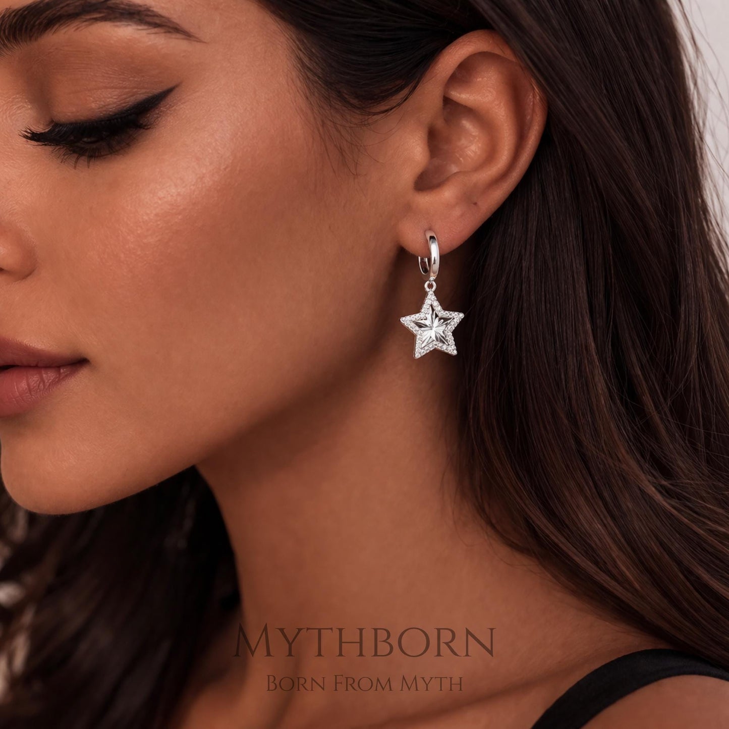 Star Dangle Hoop Earrings with celestial charm design in 925 sterling silver