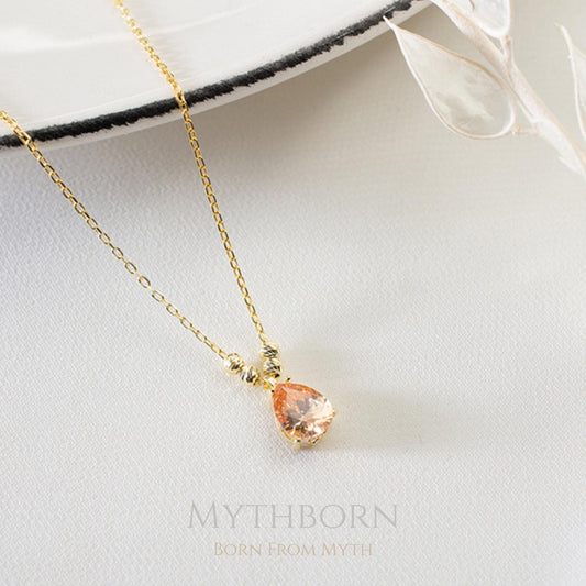 Citrine Teardrop Necklace with dainty gemstone pendant in 925 sterling silver