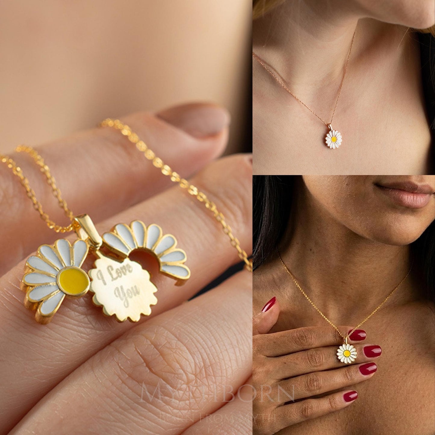 Personalized Daisy Locket Necklace with hidden name keepsake in 925 sterling silver