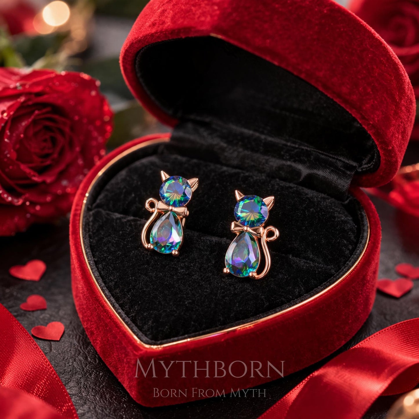 Cat Stud Earrings with mystic topaz design in 925 sterling silver