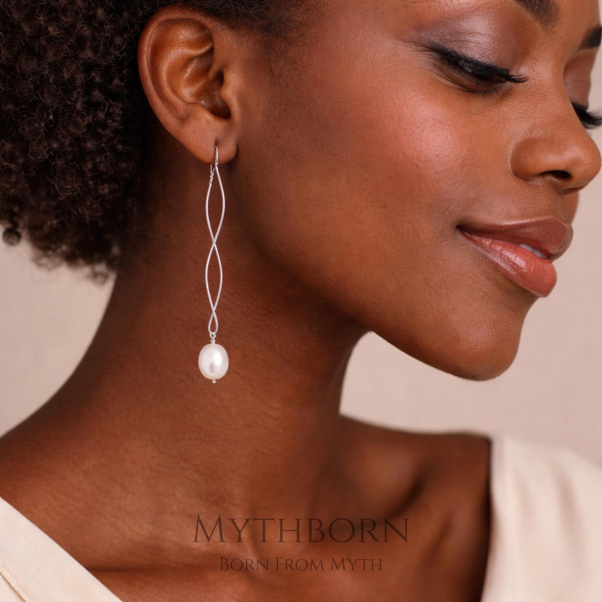 Pearl Drop Earrings with leaf zircon bridal design in 925 sterling silver