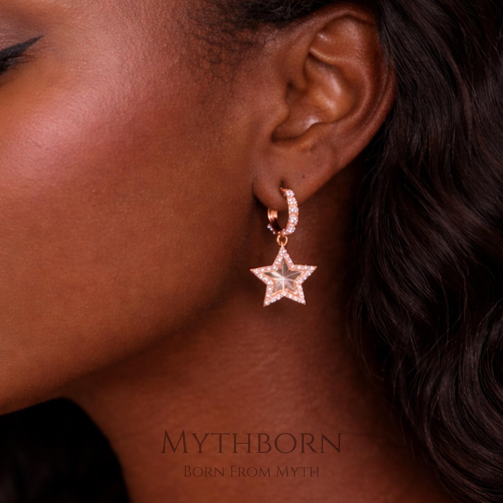 Star Dangle Hoop Earrings with celestial charm design in 925 sterling silver