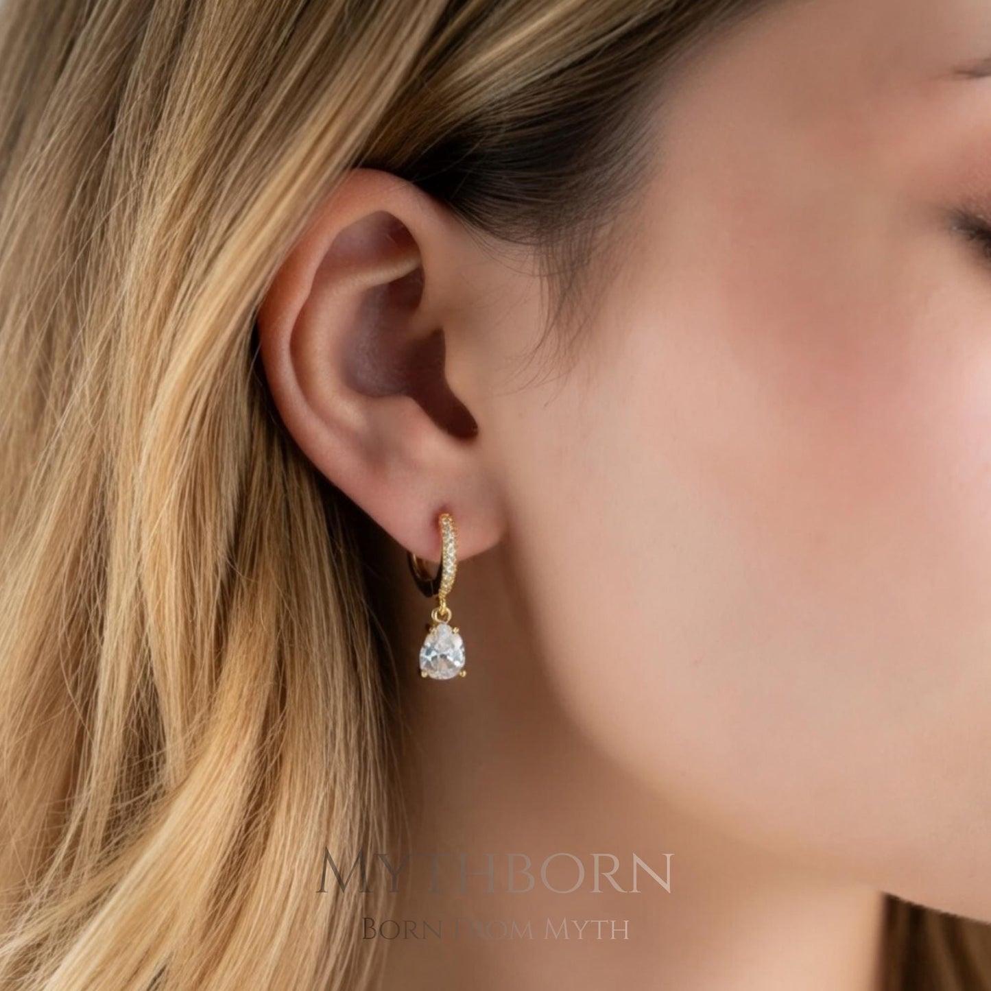 Birthstone Teardrop Hoop Earrings with personalized dainty hoops in 925 sterling silver