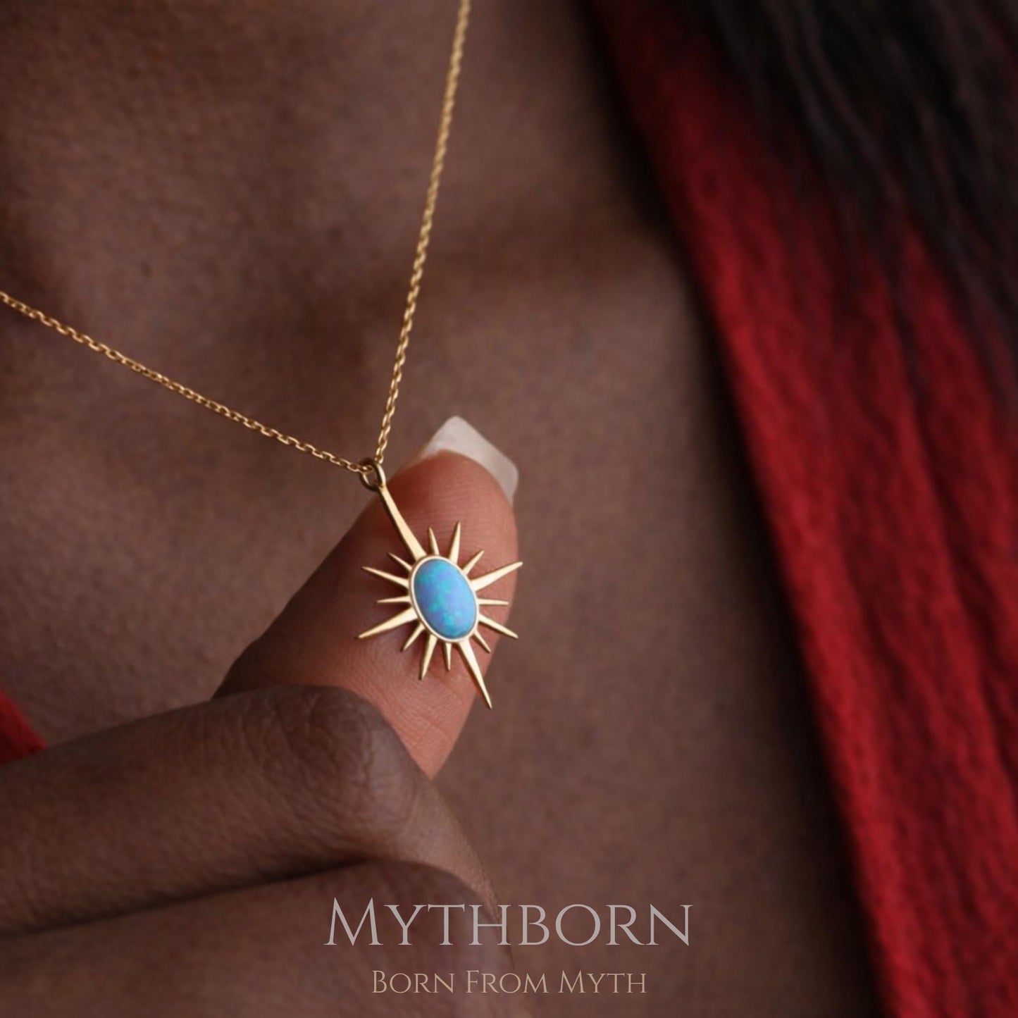 North Star Opal Necklace with celestial compass pendant in 925 sterling silver