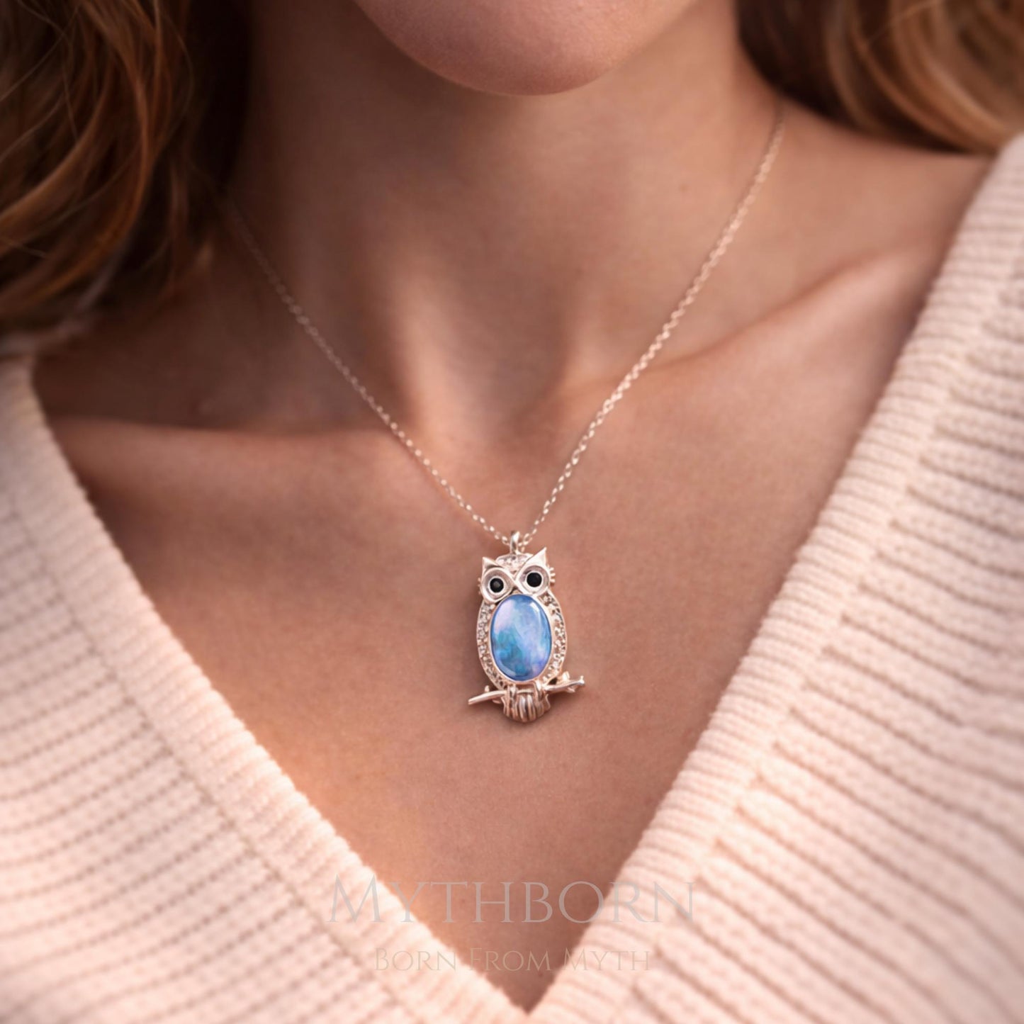 Opal Owl Necklace with nature-inspired pendant in 925 sterling silver