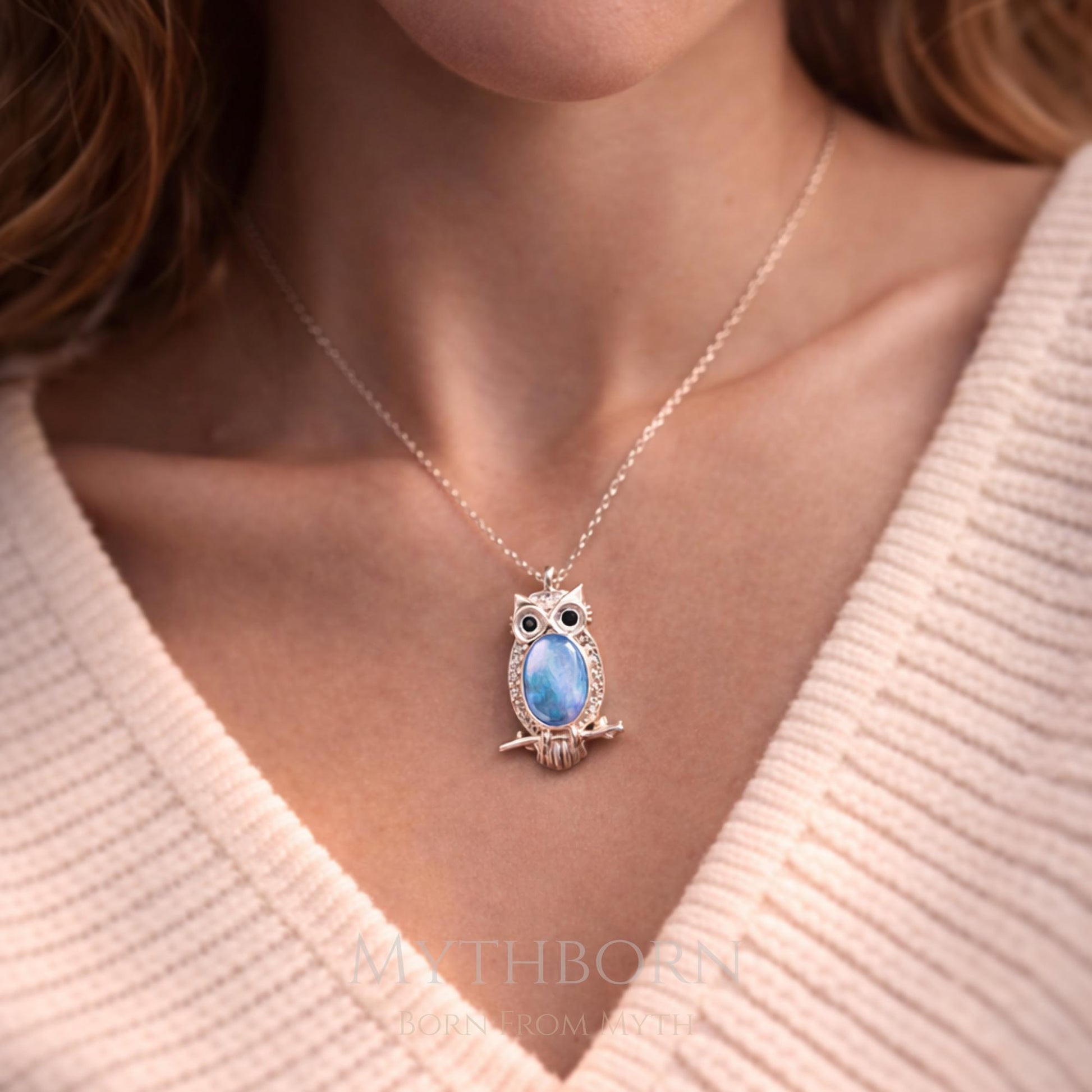 Opal Owl Necklace with nature-inspired pendant in 925 sterling silver