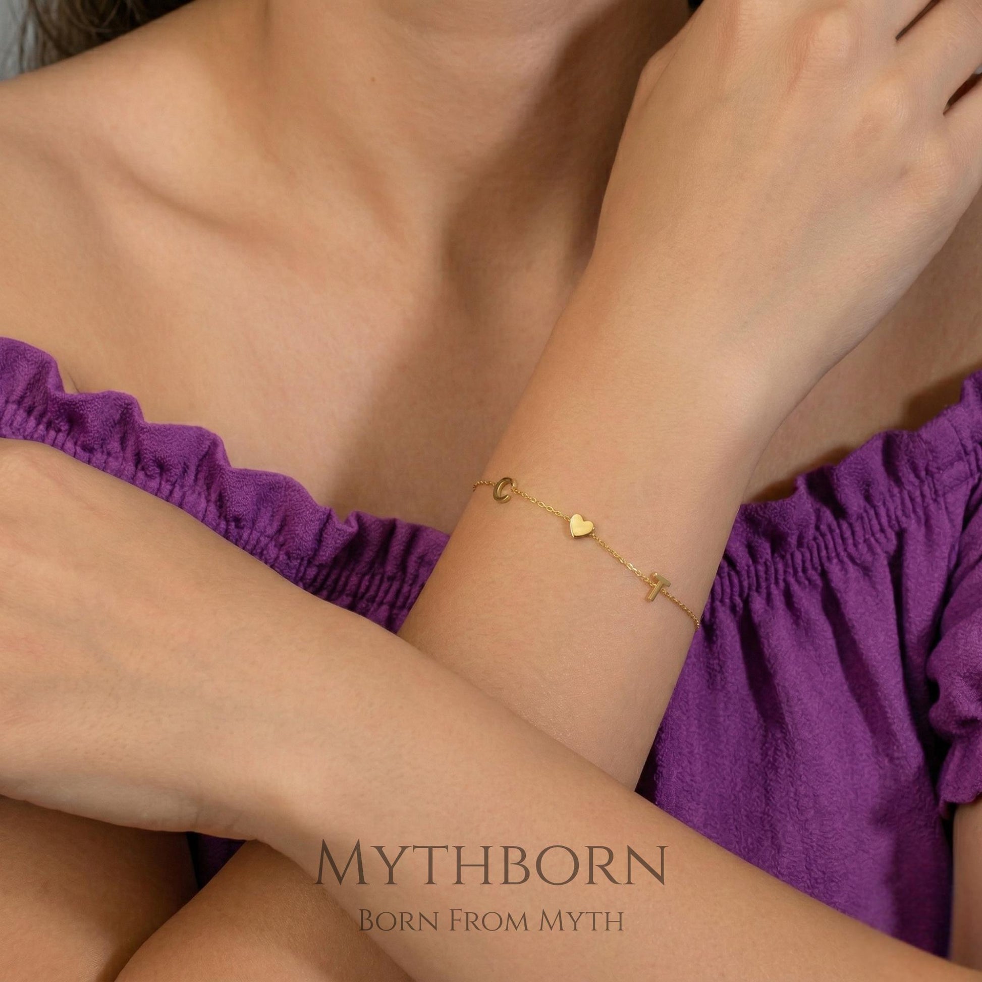 Initial Heart Bracelet with personalized letter charm in 925 sterling silver