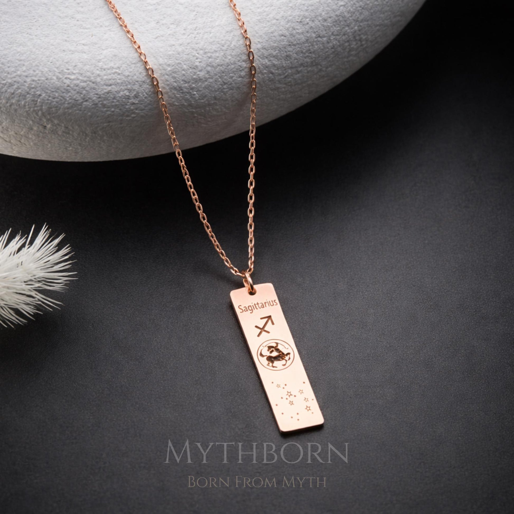 Personalized Zodiac Bar Necklace with custom celestial pendant in 925 sterling silver