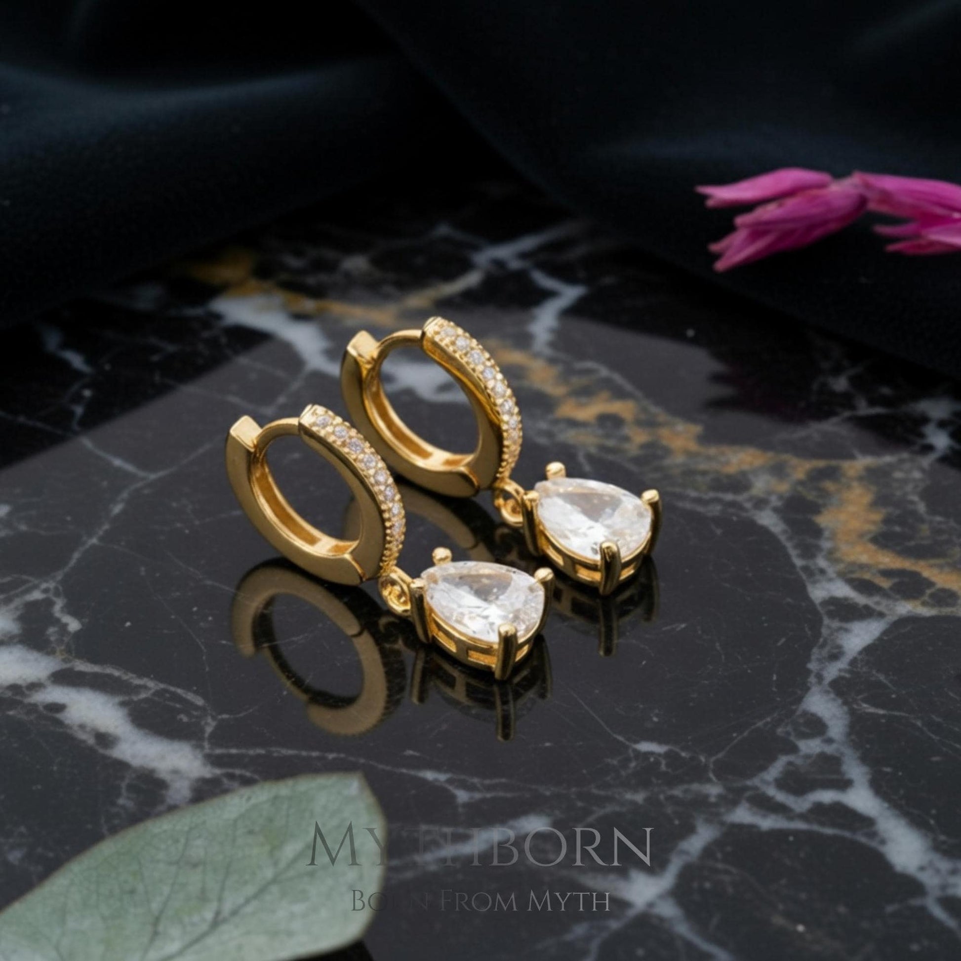 Birthstone Teardrop Hoop Earrings with personalized dainty hoops in 925 sterling silver