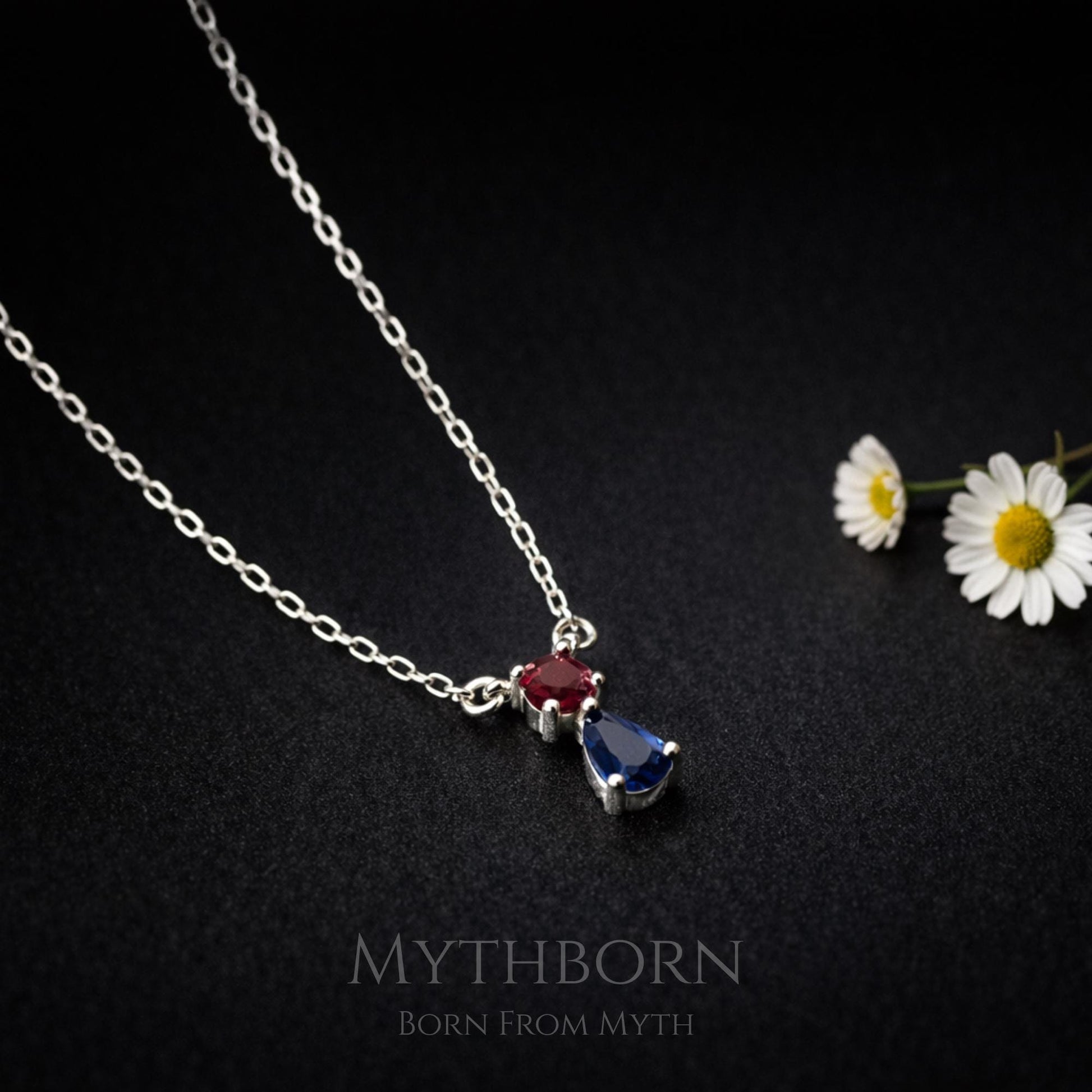 Double Birthstone Necklace with personalized two-stone keepsake in 925 sterling silver