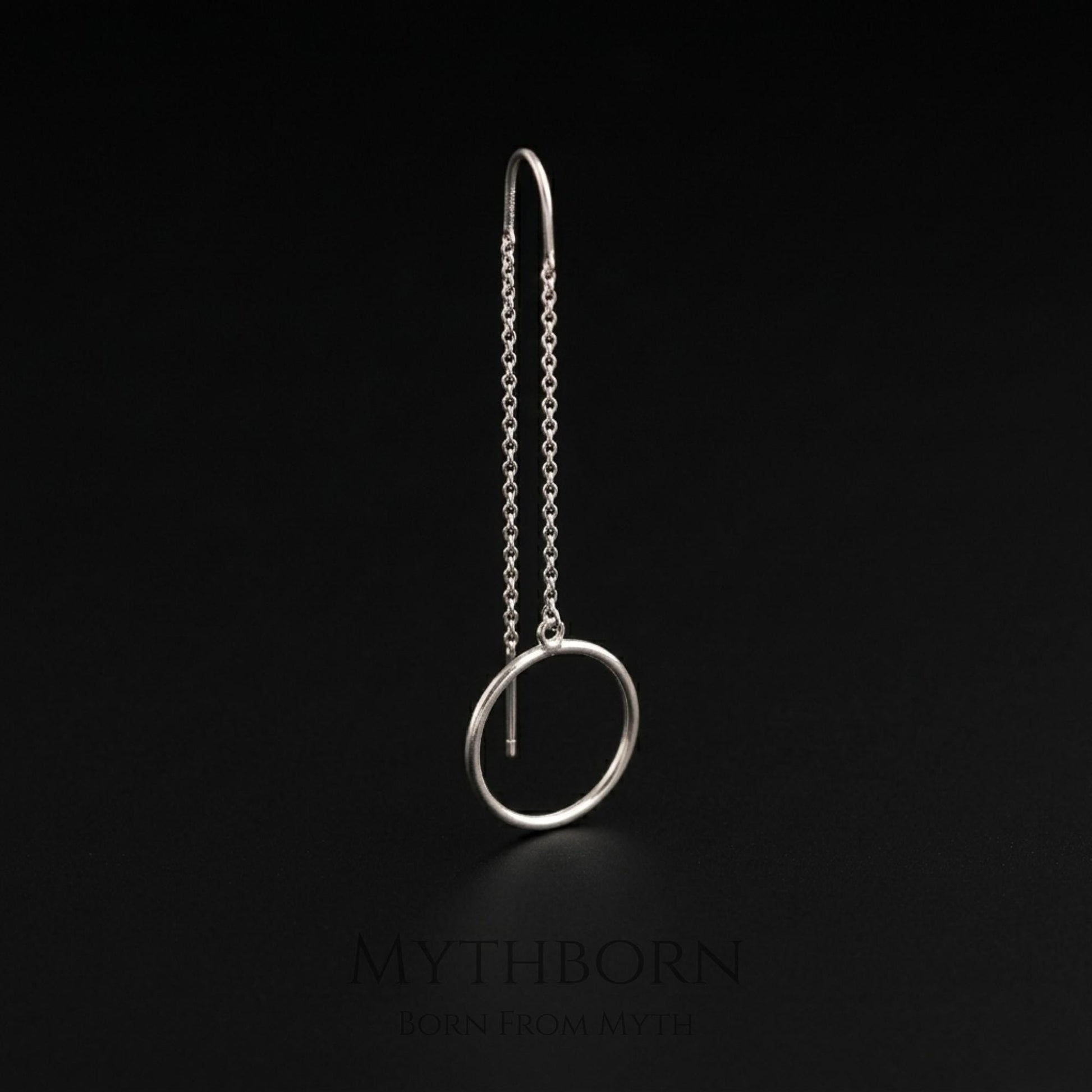 Circle Drop Earrings with geometric chain hoops in 925 sterling silver