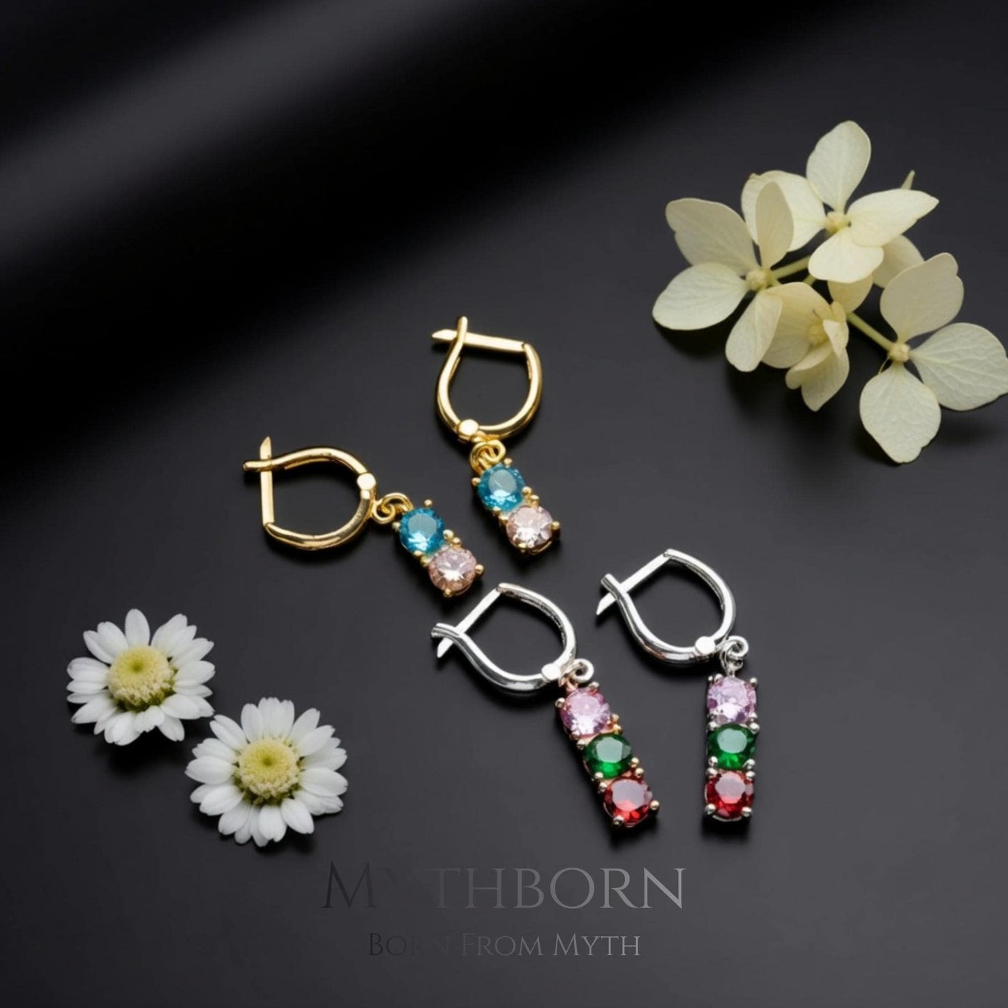 Birthstone Bar Earrings with personalized family drops in 925 sterling silver