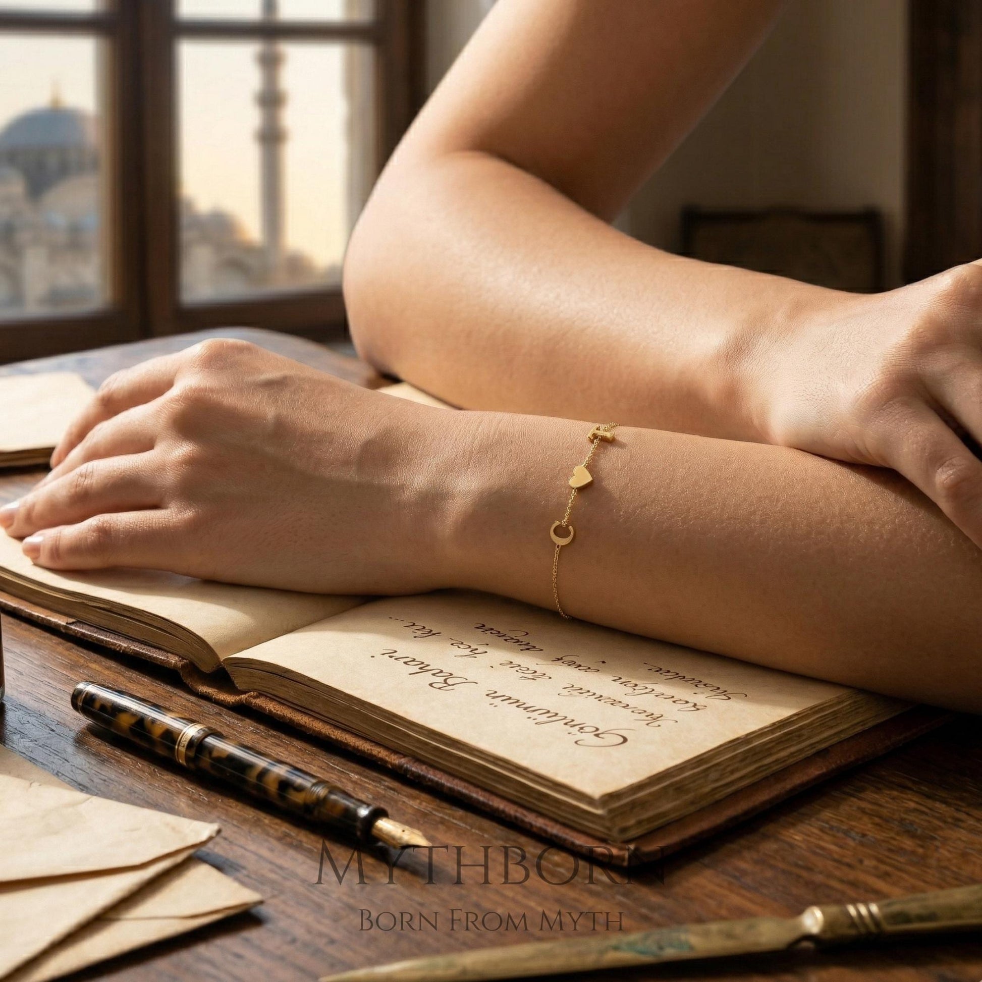 Initial Heart Bracelet with personalized letter charm in 925 sterling silver