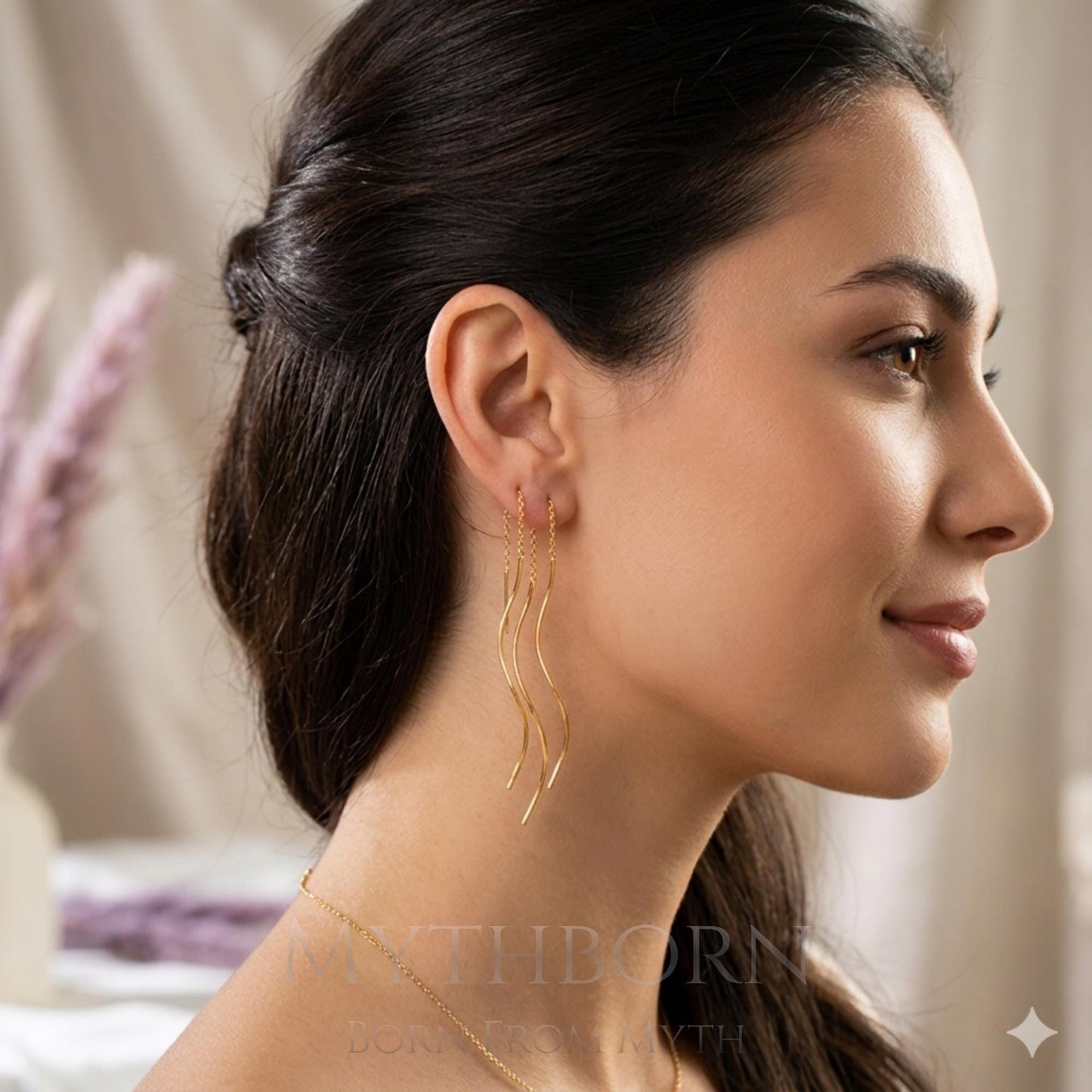 Wave Threader Earrings with sculptural fine design in 925 sterling silver