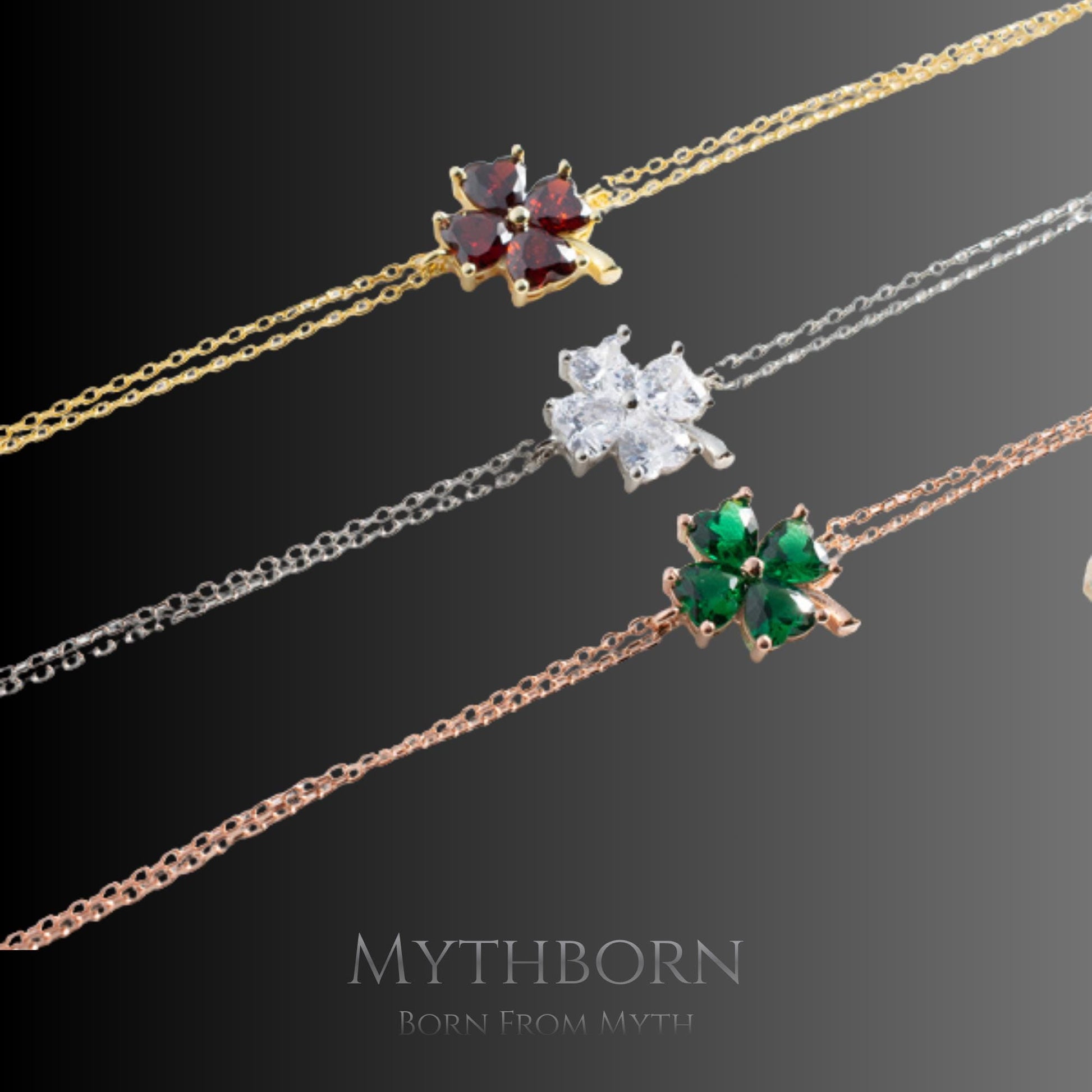 Clover Heart Birthstone Bracelet with personalized lucky keepsake in 925 sterling silver