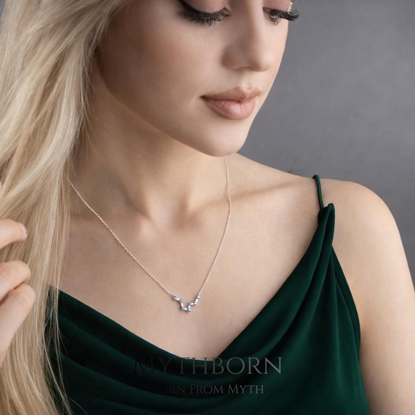 Zodiac Necklace with Birthstone, celestial sign pendant in 925 sterling silver