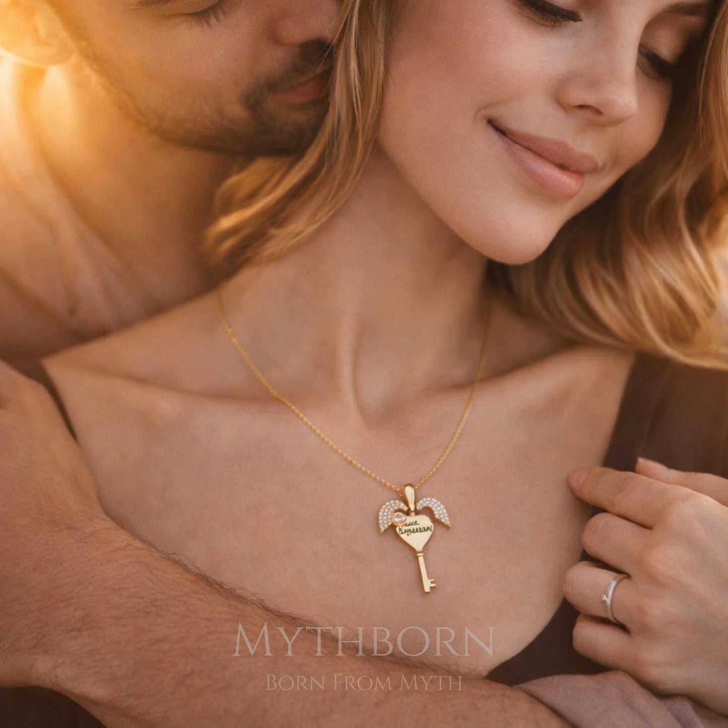 Personalized Key Heart Necklace with custom romantic pendant in 925 sterling silver