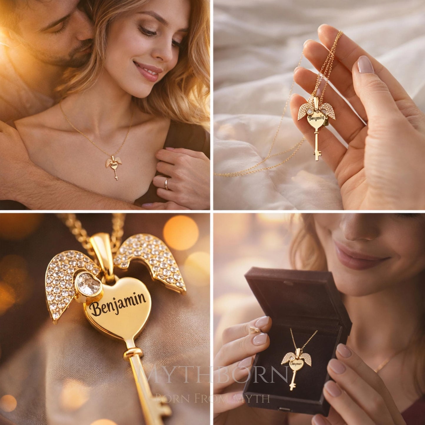 Personalized Key Heart Necklace with custom romantic pendant in 925 sterling silver