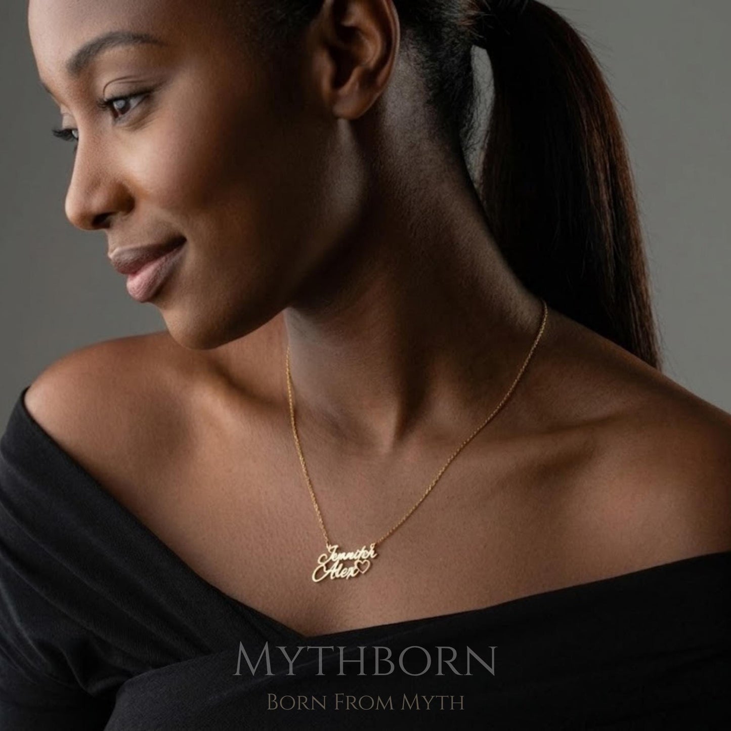 Custom Two Name Heart Necklace with romantic keepsake in 925 sterling silver