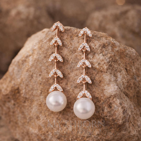Pearl Drop Earrings with timeless bridal design in 925 sterling silver
