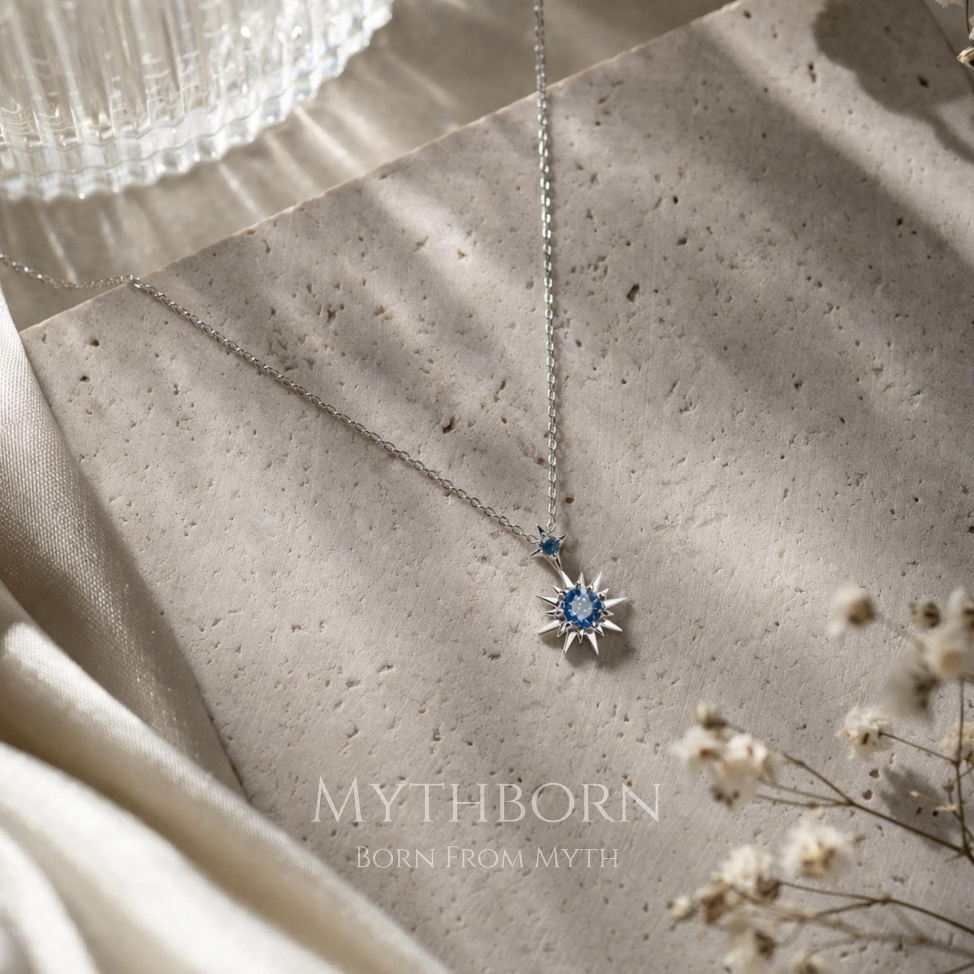 Birthstone Star Necklace with personalized celestial pendant in 925 sterling silver