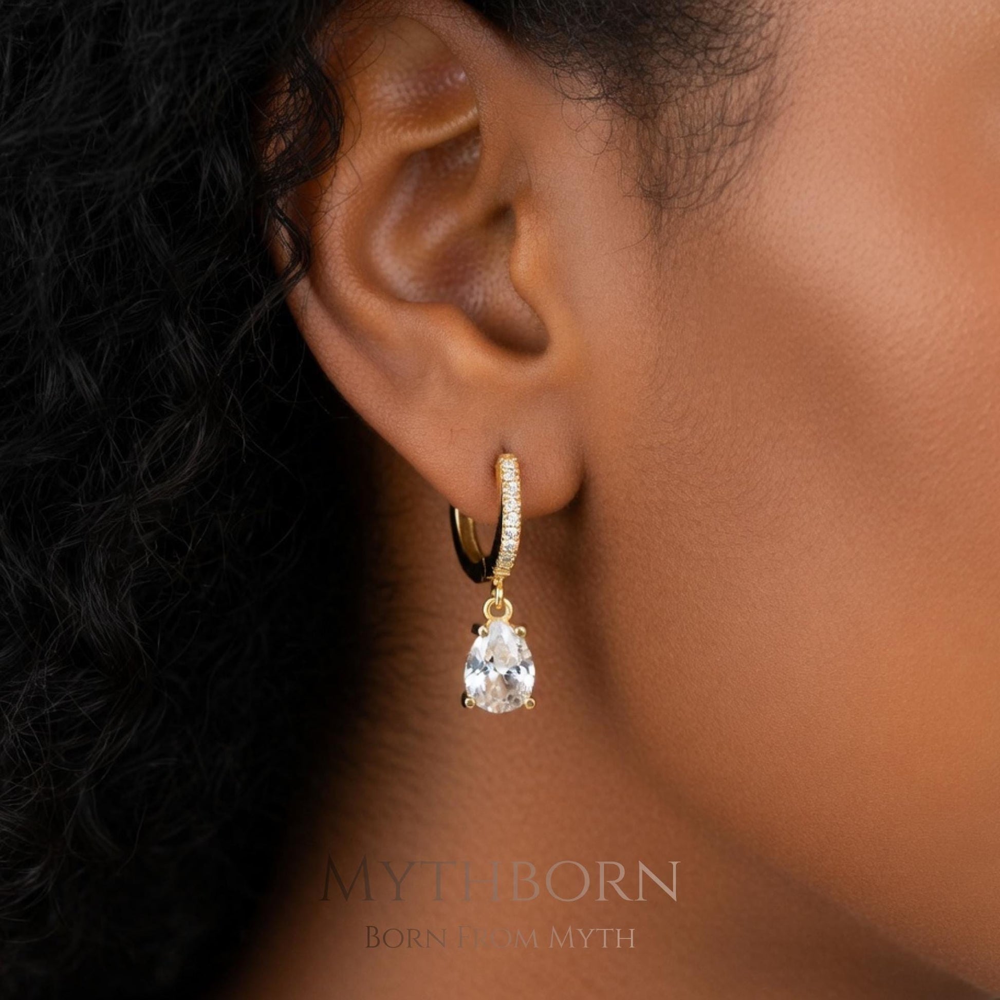 Birthstone Teardrop Hoop Earrings with personalized dainty hoops in 925 sterling silver