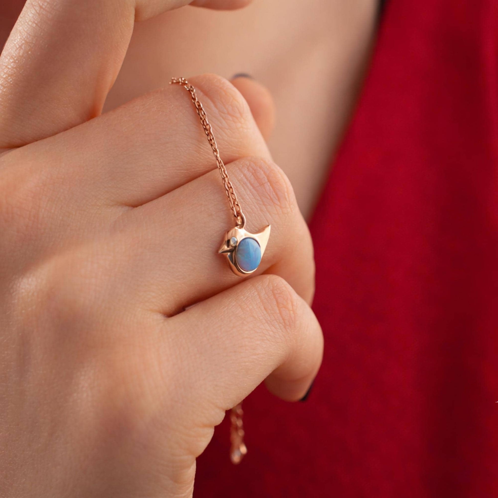 Opal Bird Necklace with dainty nature pendant in 925 sterling silver