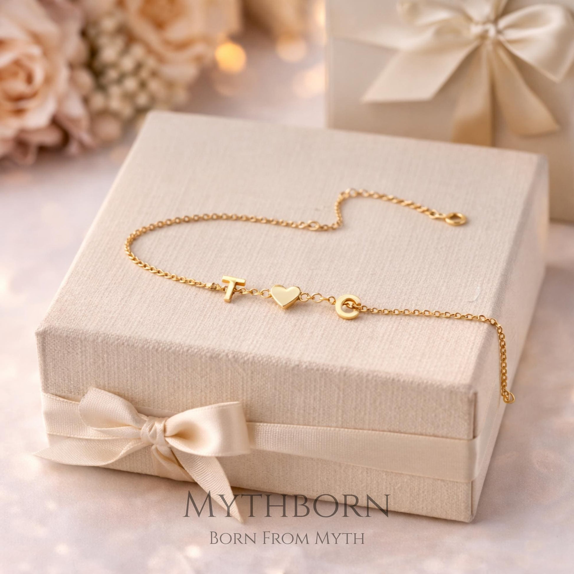 Initial Heart Bracelet with personalized letter charm in 925 sterling silver