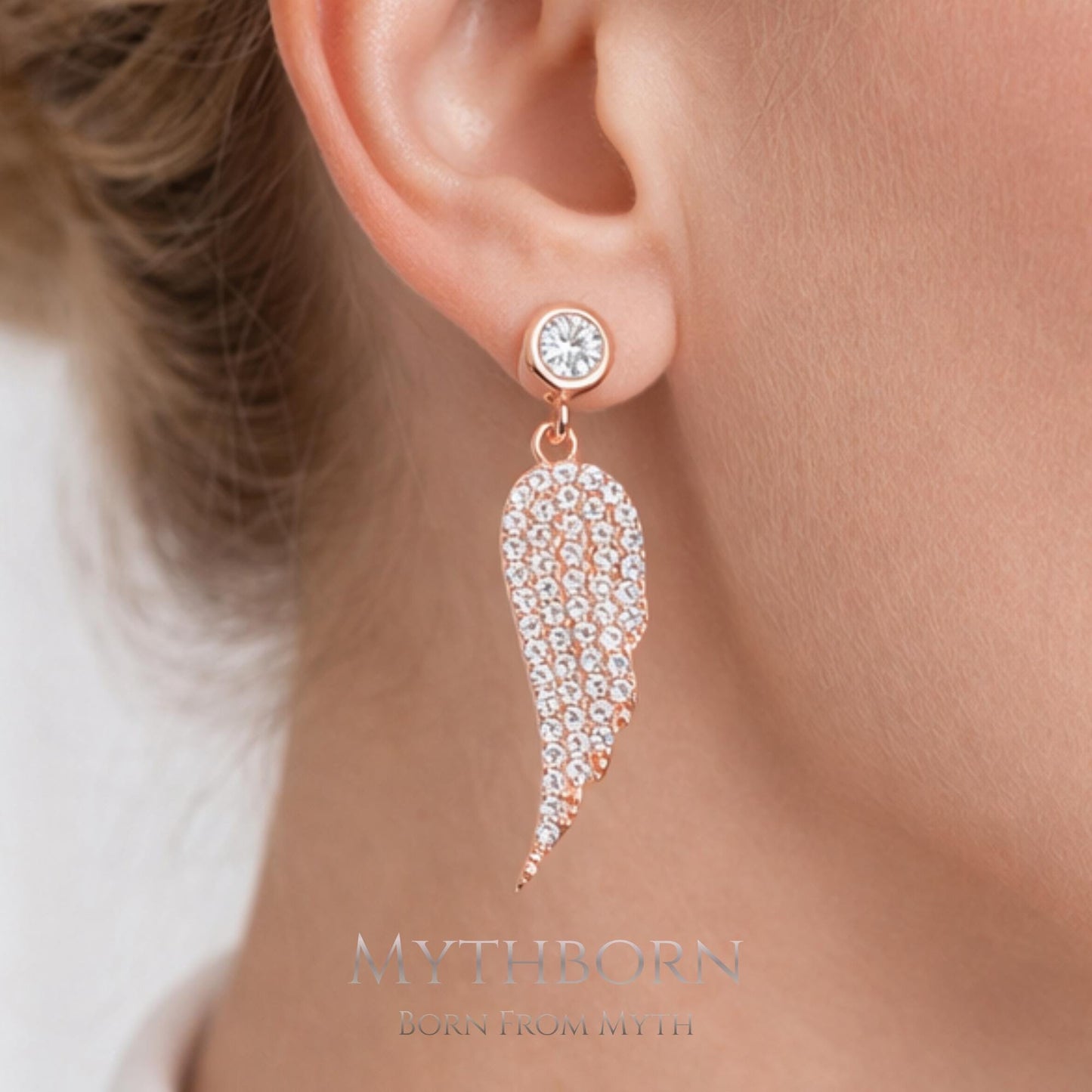 Angel Wing Drop Earrings with symbolic fine jewelry in 925 sterling silver
