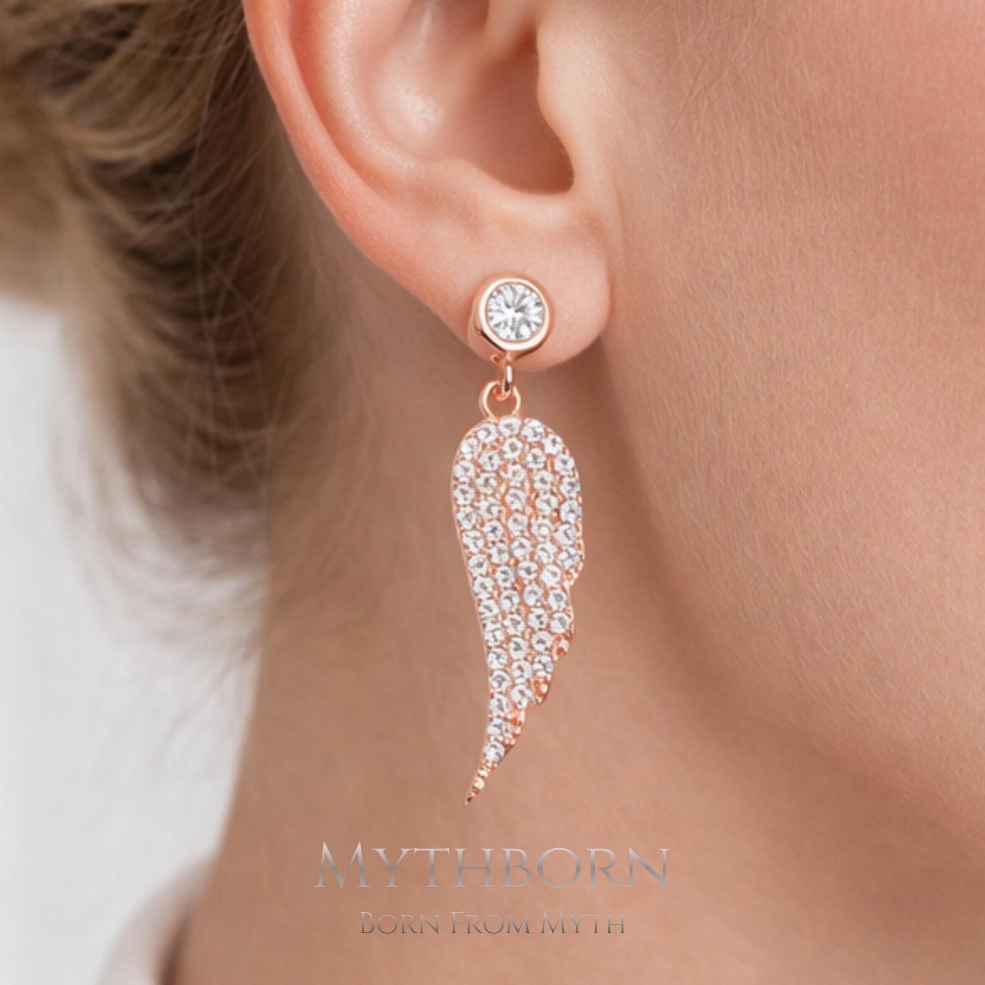 Angel Wing Drop Earrings with symbolic fine jewelry in 925 sterling silver