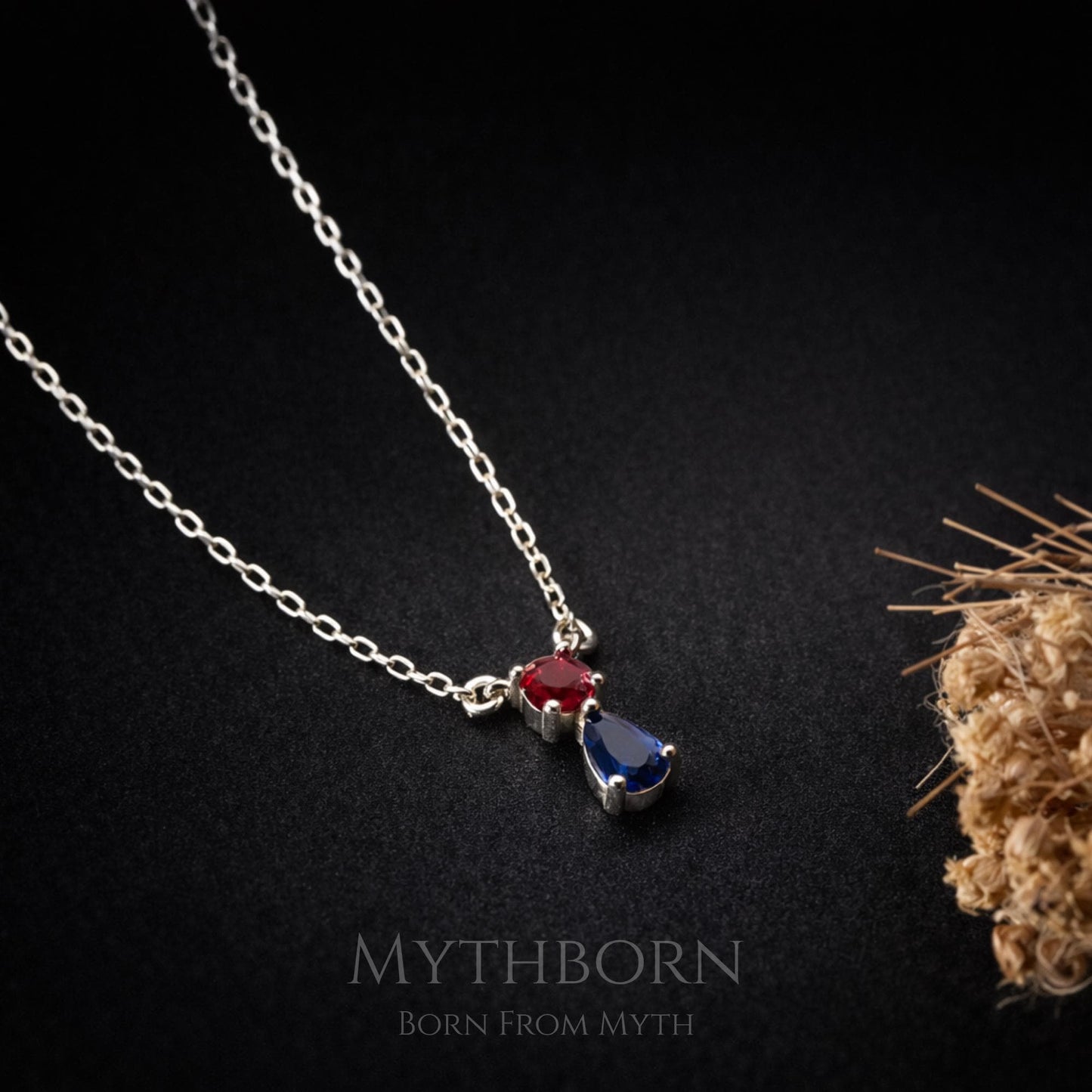Double Birthstone Necklace with personalized two-stone keepsake in 925 sterling silver