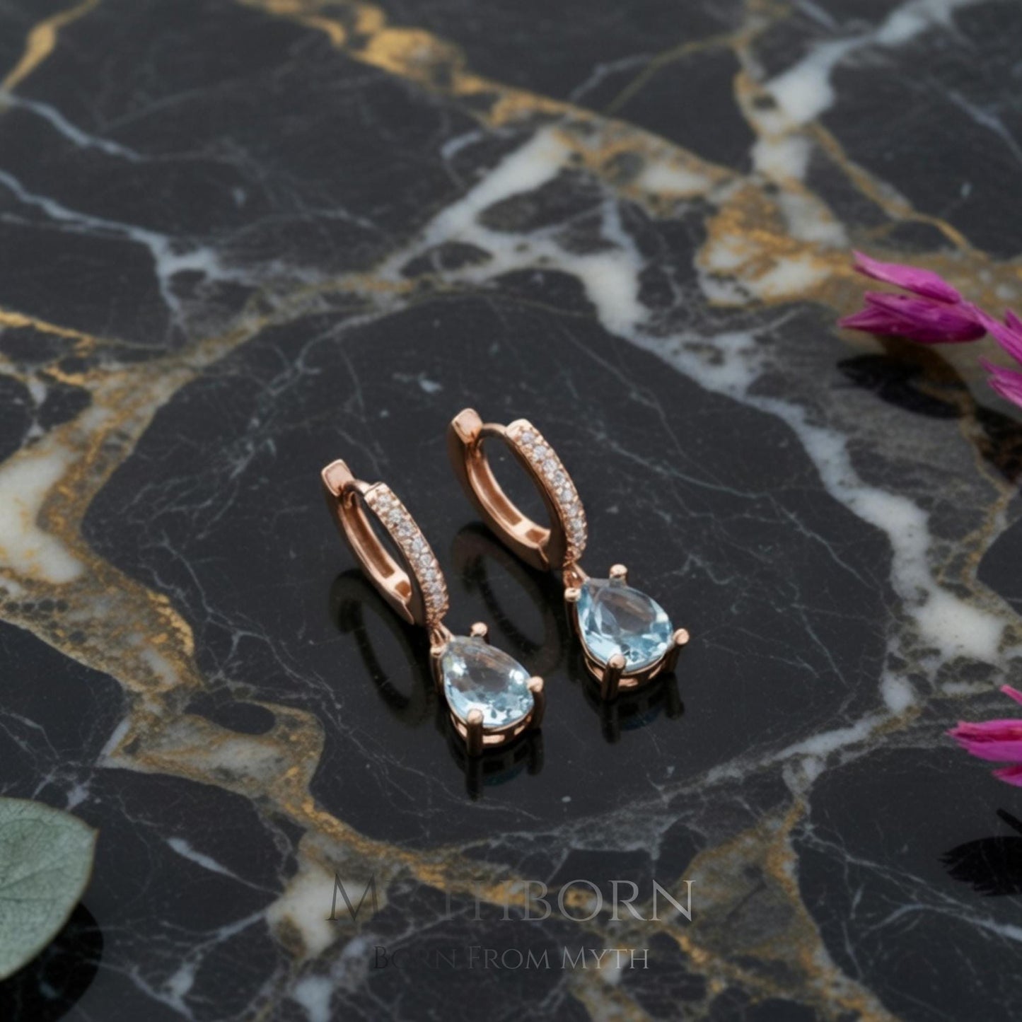 Birthstone Teardrop Hoop Earrings with personalized dainty hoops in 925 sterling silver