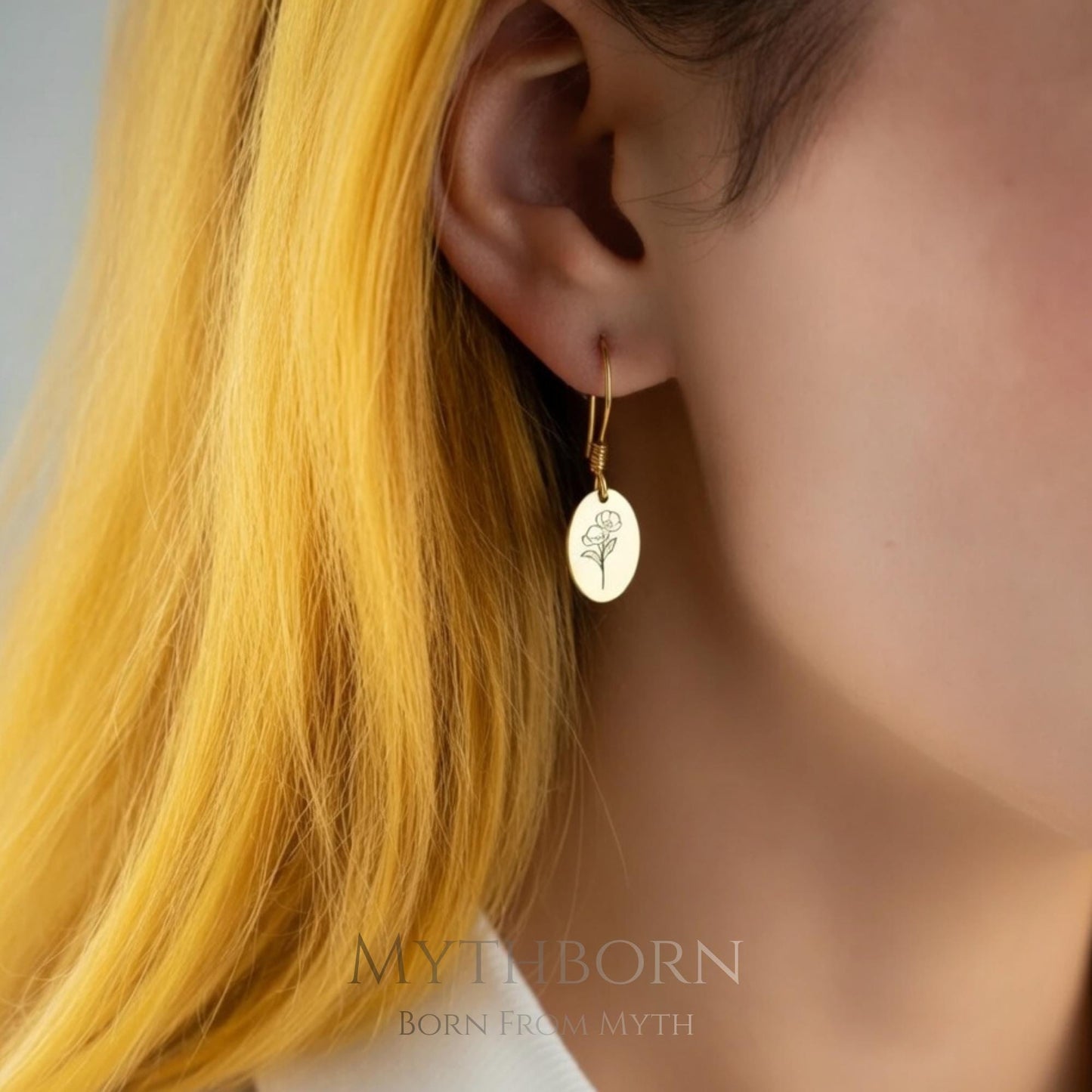 Birth Flower Dangle Earrings with personalized floral drops in 925 sterling silver
